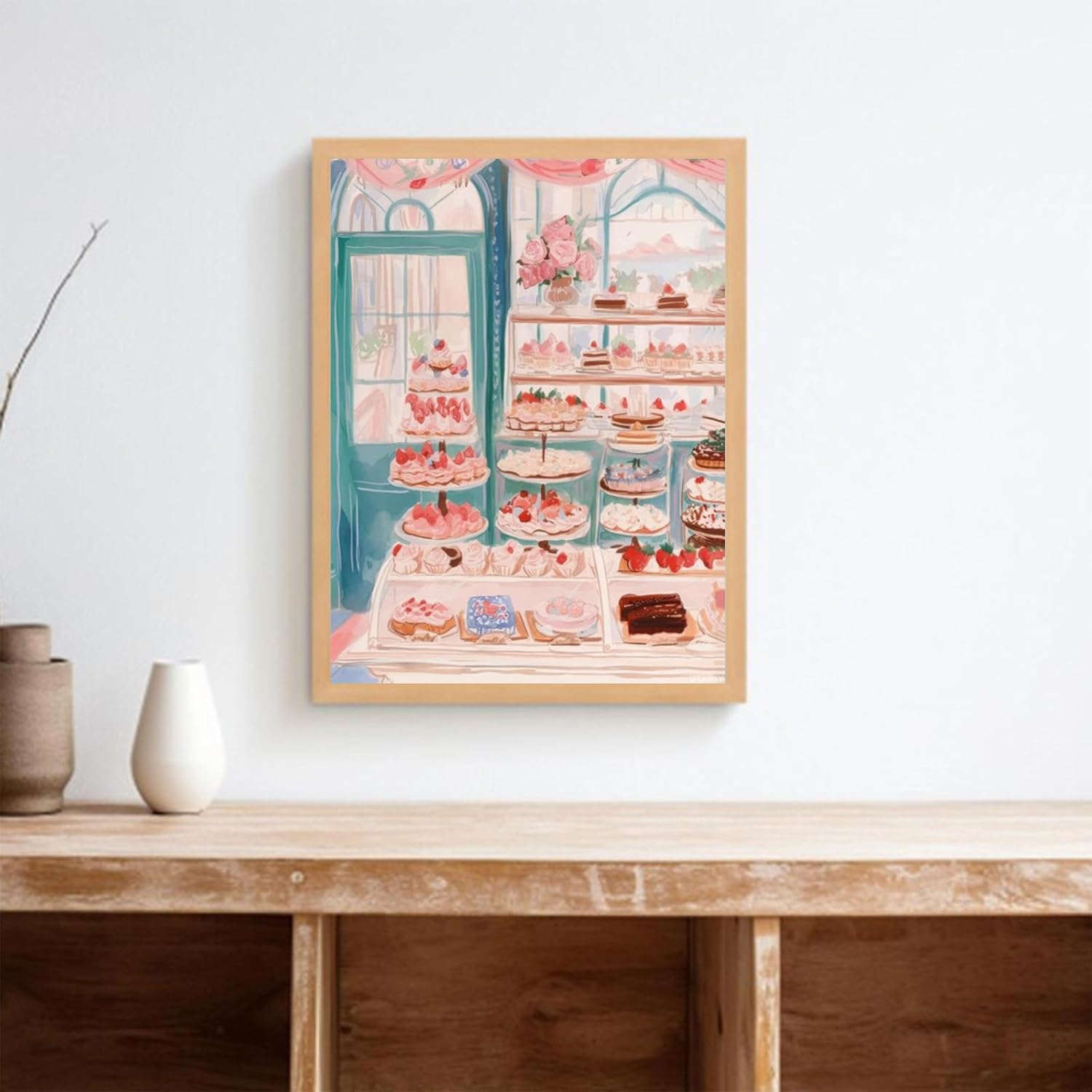 Cake Bakery Cafe Wall Art Pink Kitchen Decor Trendy Cake Art Poster Print Y2k Bedroom Decor Danish Pastel Watercolor Painting Preppy Room Decor Aesthetic Poster