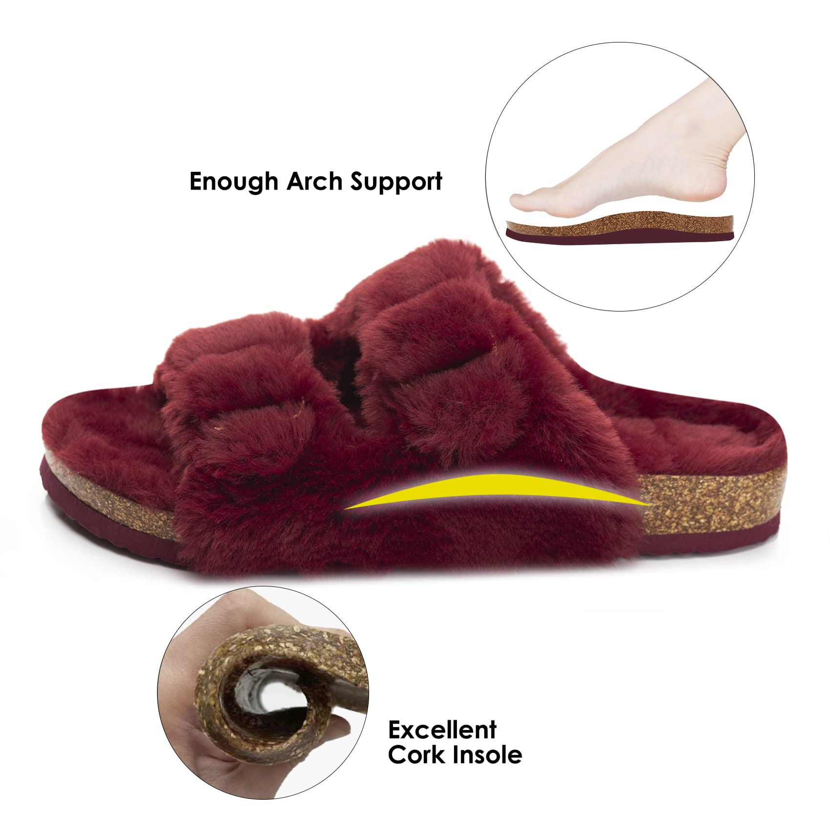 Womens Open Toe Slipper with Cozy Lining, Faux Fur Slide Sandals
