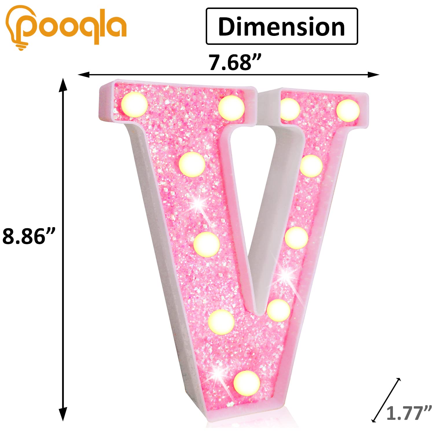 Pink LED Letters Glitter Alphabet LetterS & Numbers Sign Battery Powered