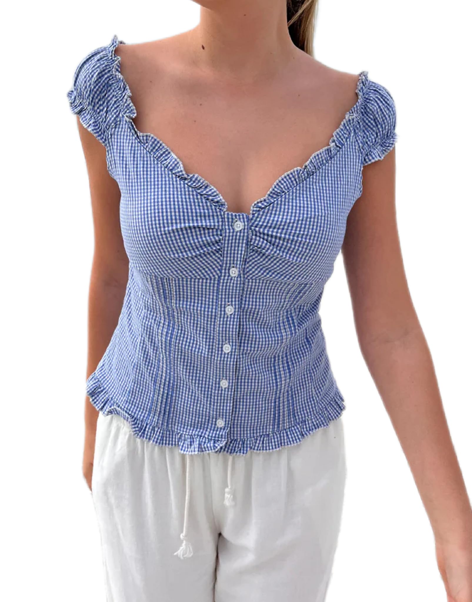 Y2K Short Sleeve Babydoll Tops for Women Cute Aesthetic U Neck Teen Girls Tshirt Ruffle Hem Patchwork Peplum Shirts