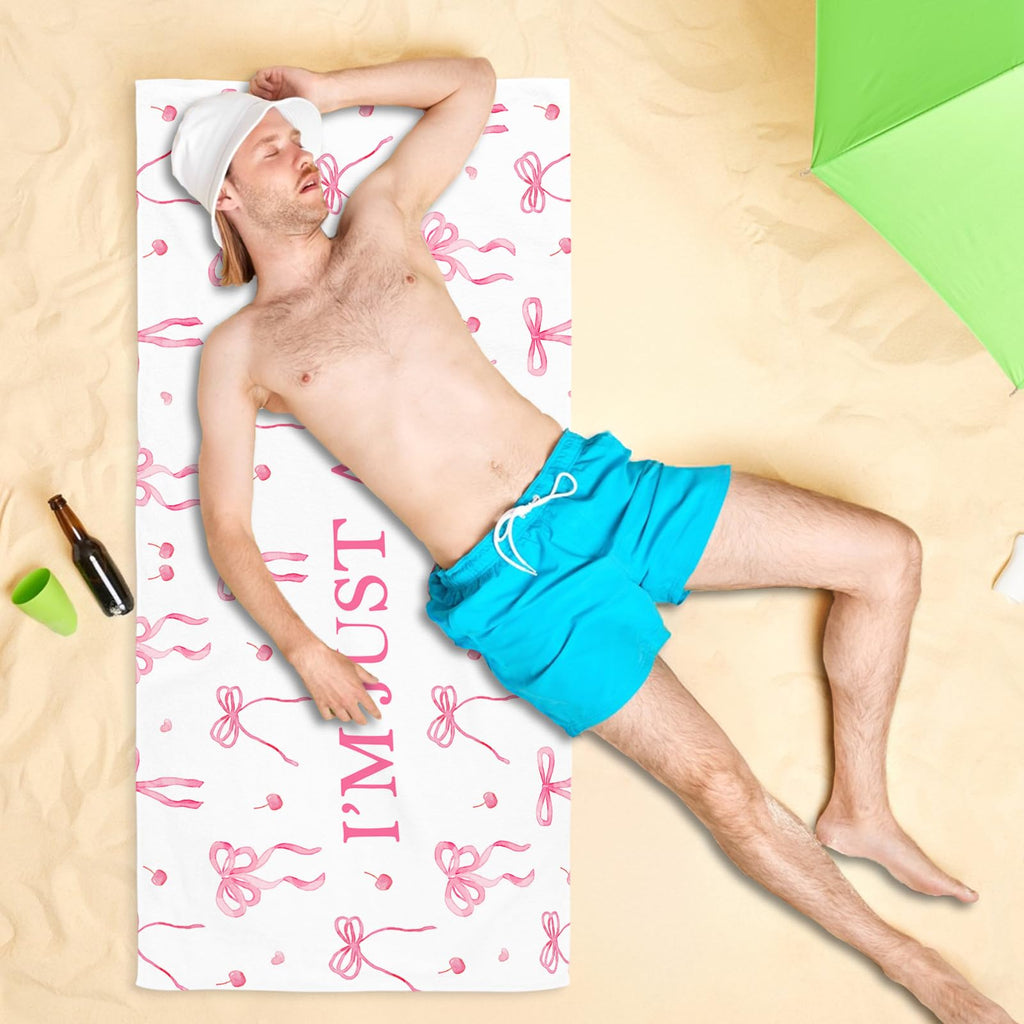 Coquette Girly Pink Bow Beach Towel - Microfiber Absorb Water Travel Towels 60x30 Inches for Bathroom Kitchen