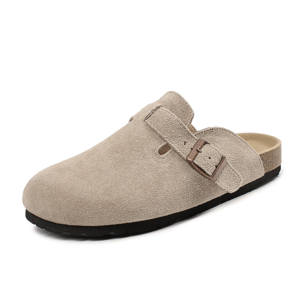 Women's Suede Clog Leather Mules Arch Support with Comfort Cork Footbed