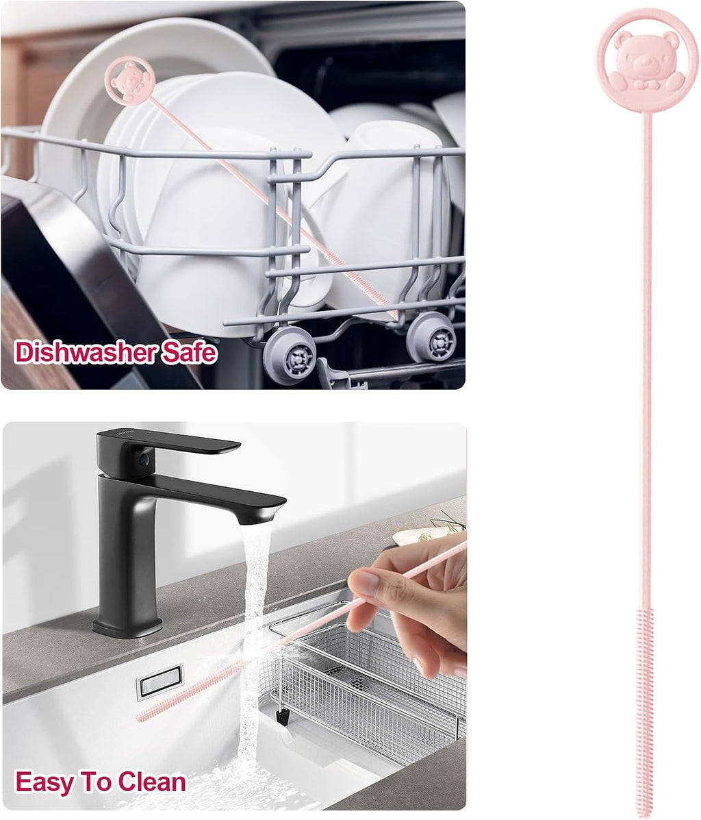 Silicone Straw Brush, Reusable Straw Cleaner Brush, 9.3inch Extra Long Silicone Fully Encased Dish Brush