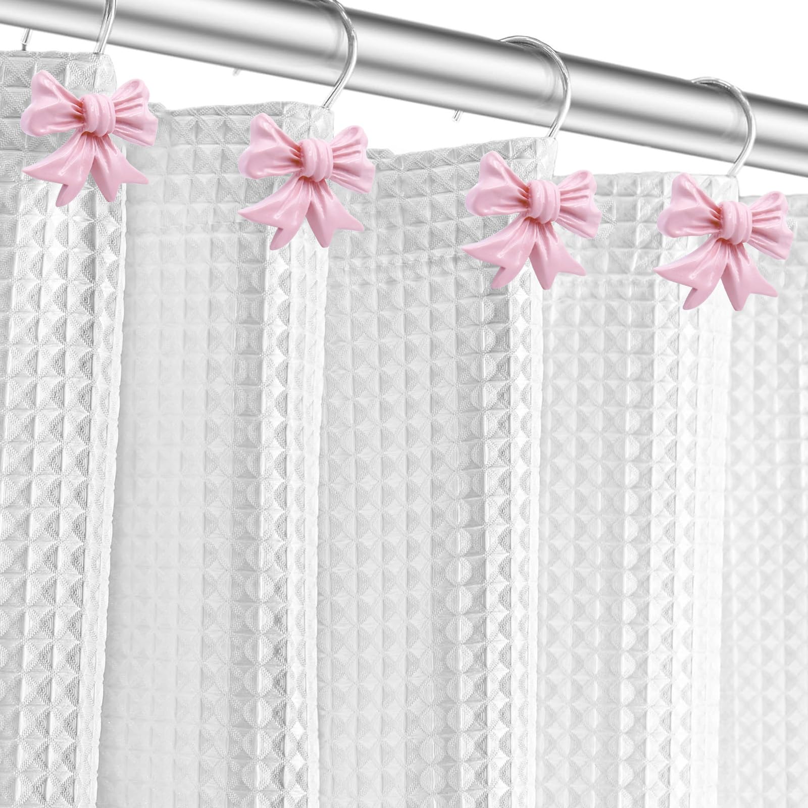 Decorative Pink Cute Bow Knot Shower Curtain Rings Resin Hanger for Girls Princess-Themed Bathroom Art Decor 12 PCS