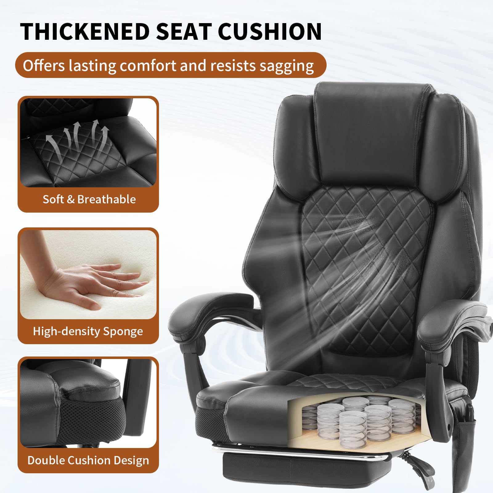 Massage Office Chair with Heat 6 Vibration Points, High Back & Heat, Executive Desk Chair, Big and Tall Office Chair 400lbs, Comfortable Ergonomic Reclining Managerial Chair