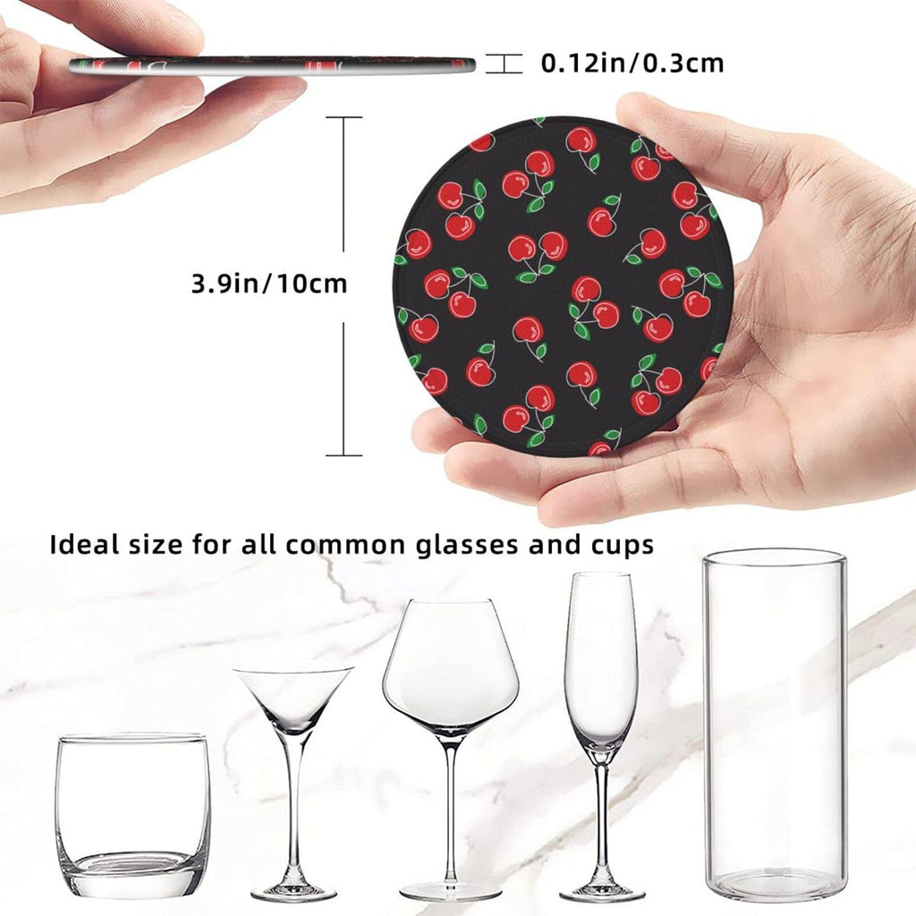 Coasters for Drinks Round Leather Coaster with Holder Set of 6 for Tabletop Protection