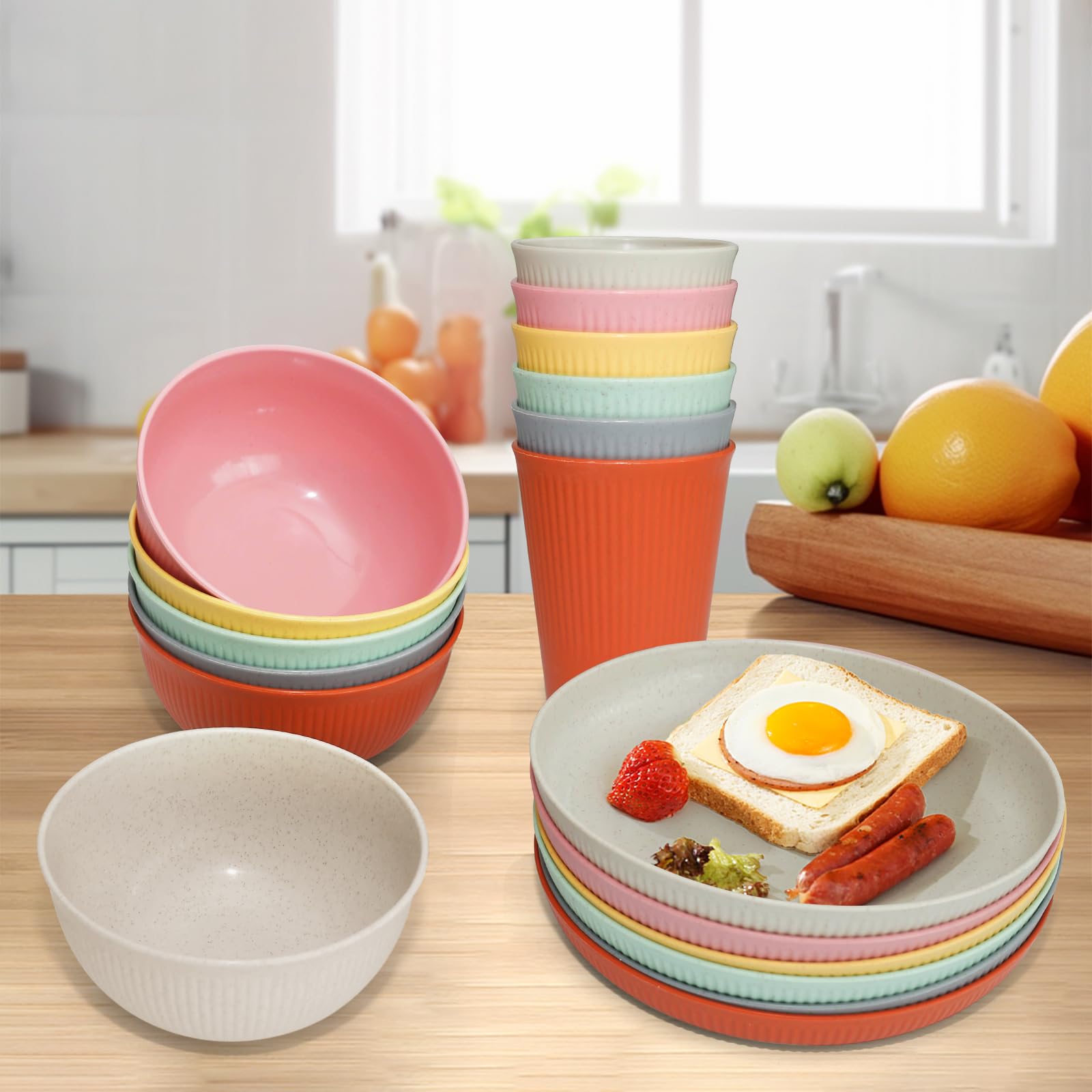 Wheat Straw Dinnerware Sets -36 Piece Unbreakable Dinnerware Sets for 6, Wheat Straw Plates and Bowls Set, Lightweight