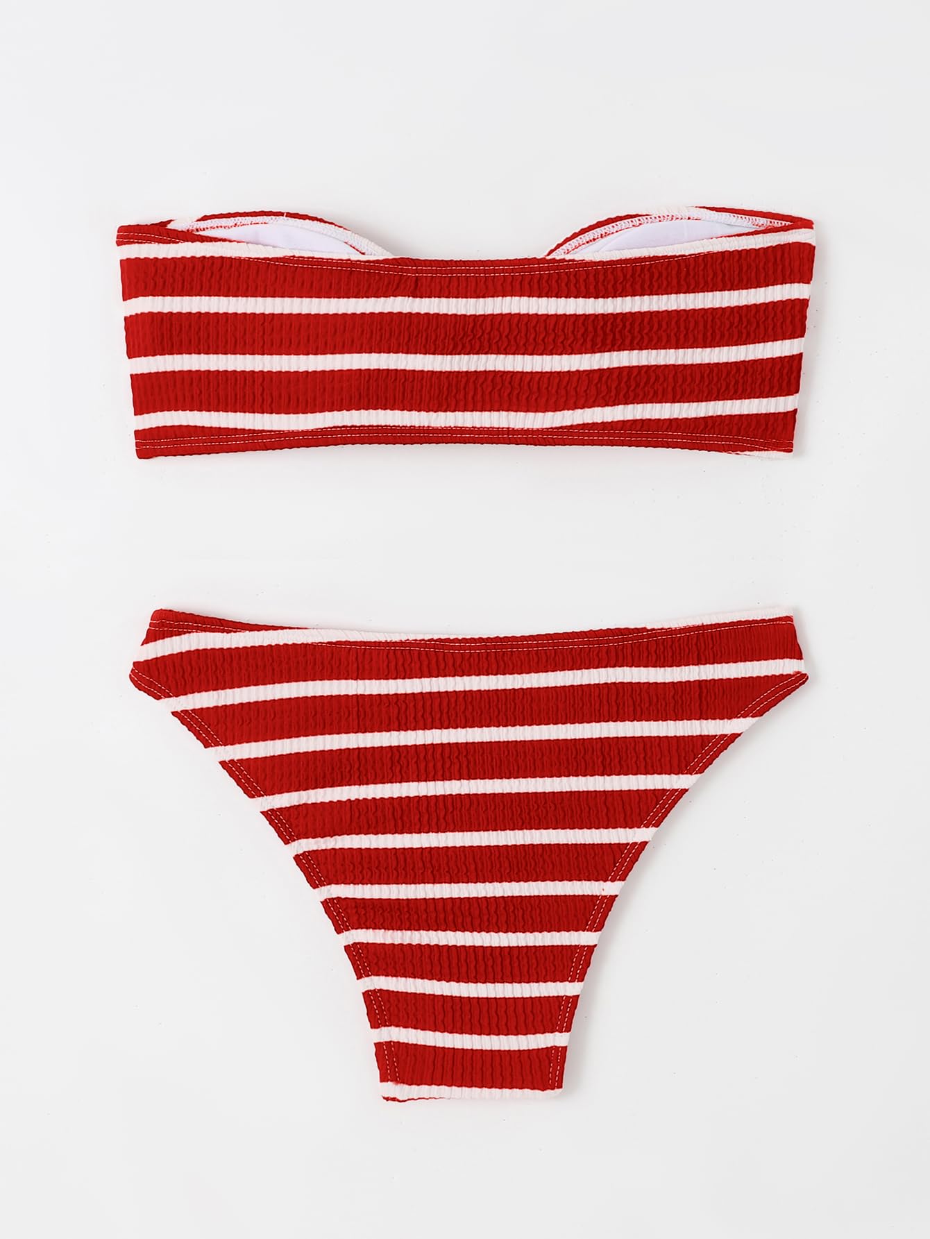 Women's 2 Piece Strapless Swimsuit Striped Bandeau High Waisted Thong Bikini Set Bathing Suit