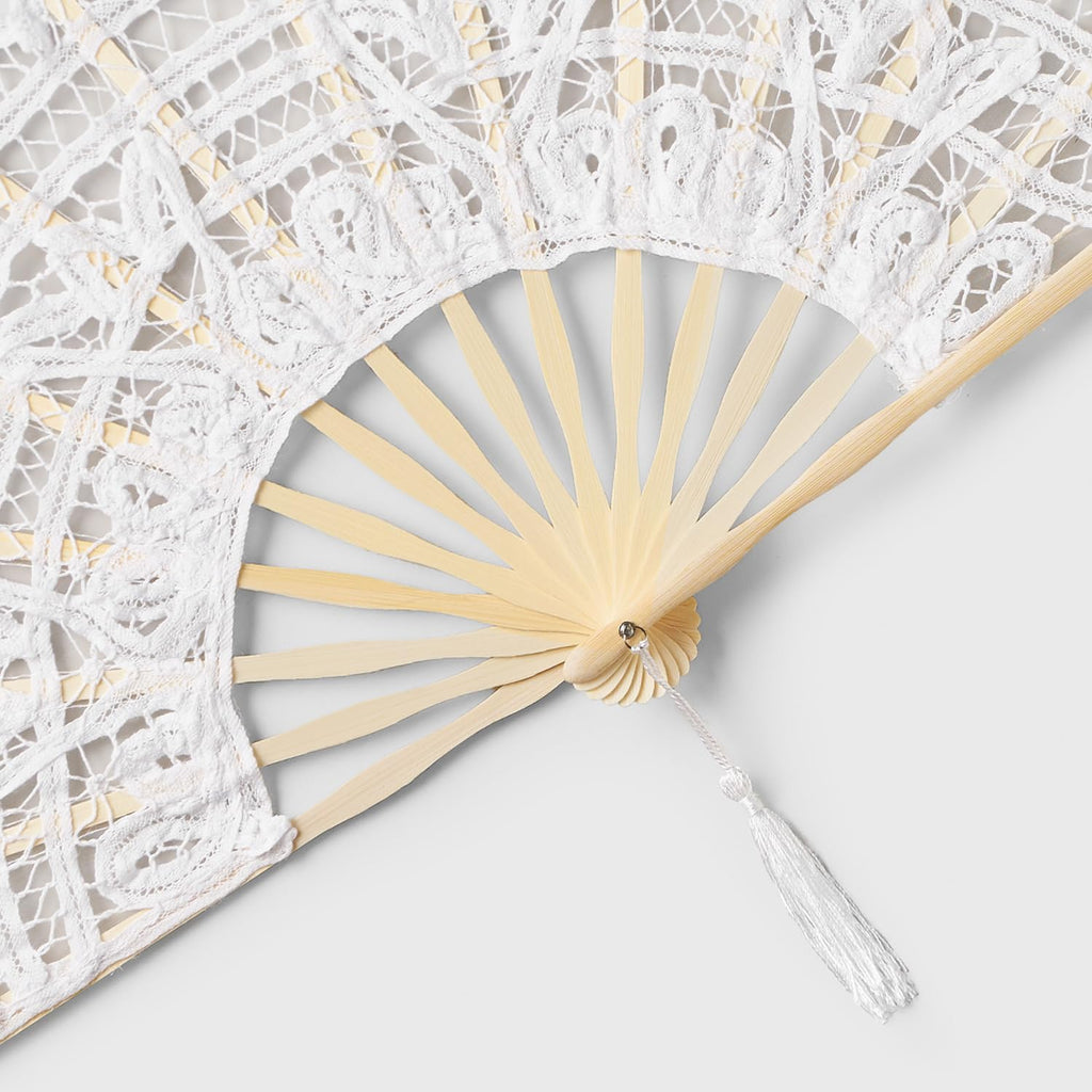 Cotton Lace Folding Handheld Fan Embroidered Hand Fan with Bamboo Staves