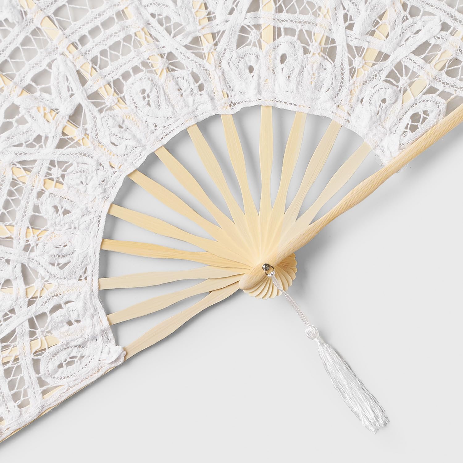 Cotton Lace Folding Handheld Fan Embroidered Hand Fan with Bamboo Staves