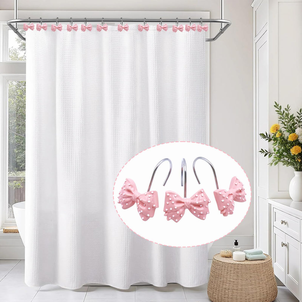 Decorative l Cute Bow Knot Polka Dots Shower Curtain Rings Decor Resin 12 Pcs