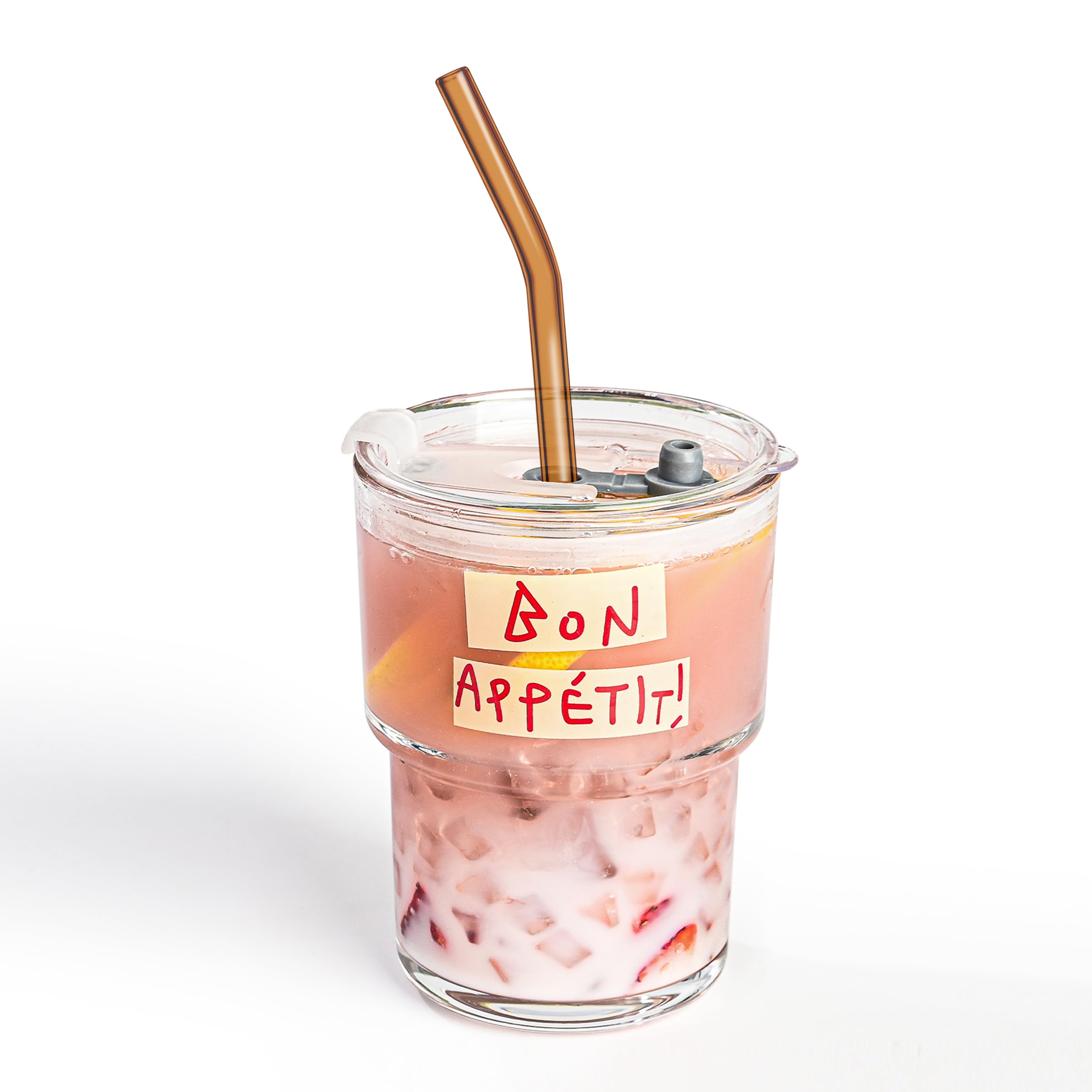 Glass Tumbler with Straw and Lid Sealed, Carry On Reusable Iced Coffee Cups,Thick Wall Glass Drinking Glassware Cups 13oz