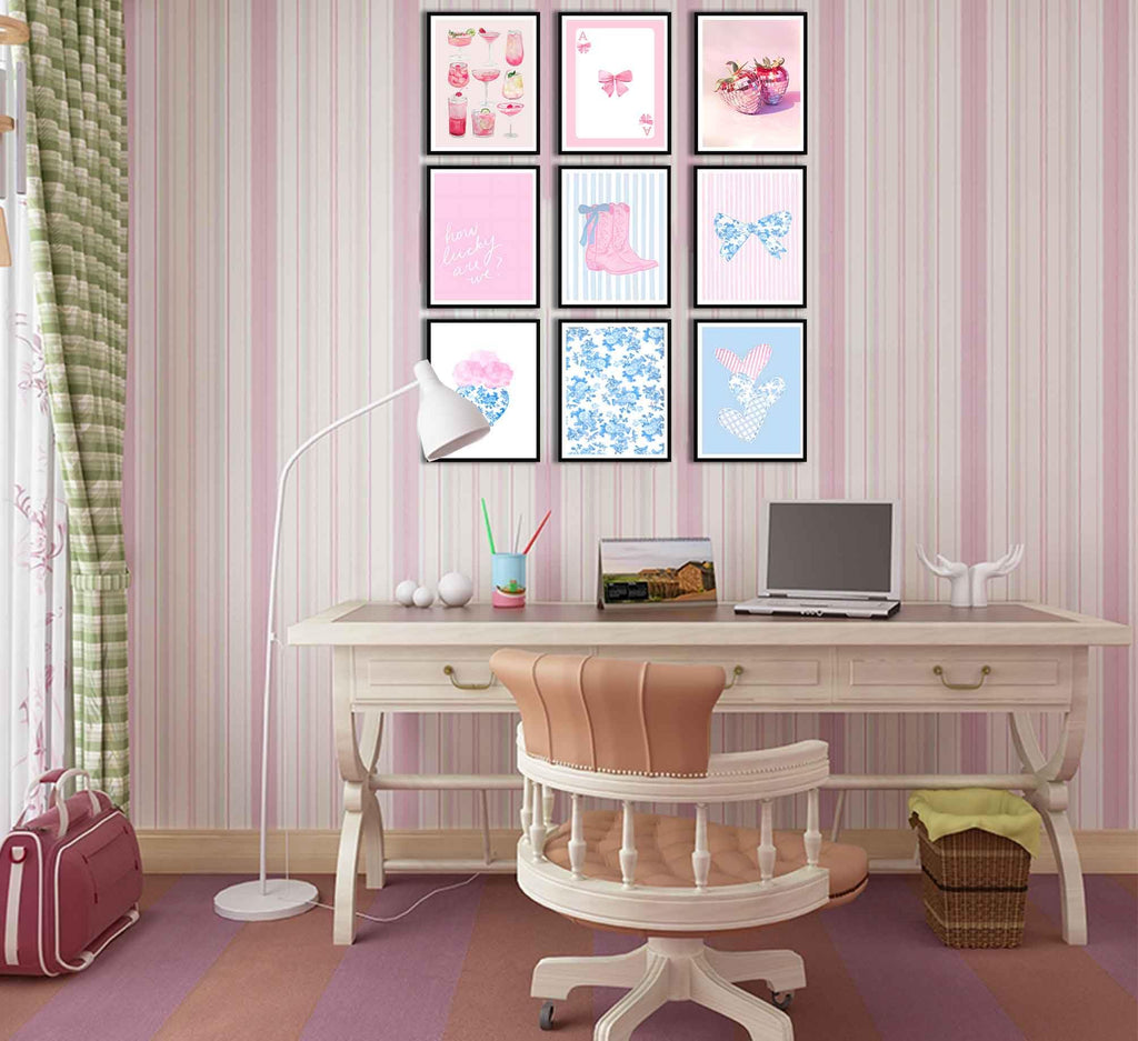 Pink Bows Canvas Wall Art Trendy Coquette Bow Cute Cat Wall Decor