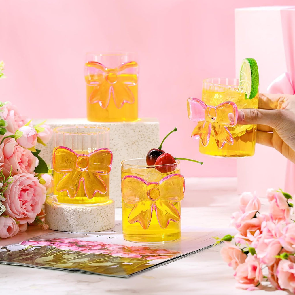 Cute Bow Glass Cups 12 oz 4 Pack