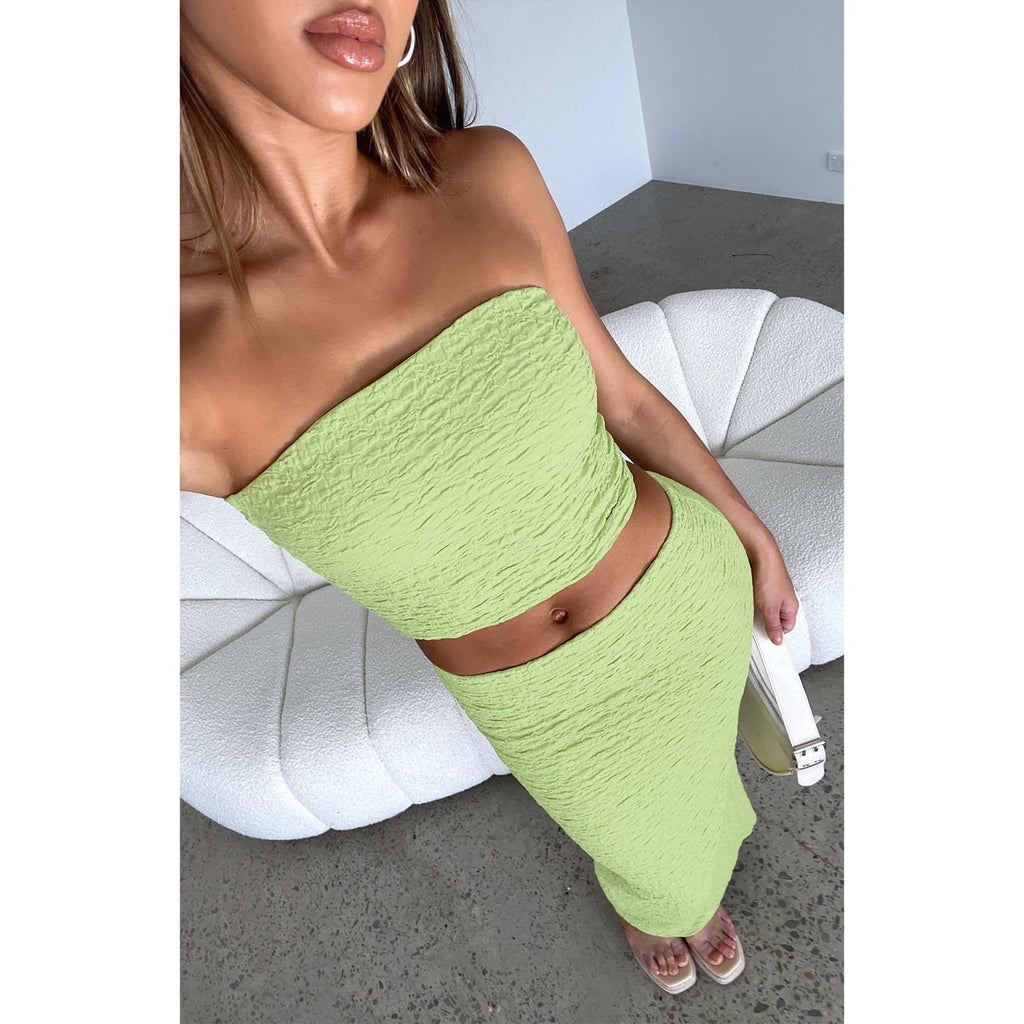 Two Piece Skirt Outfits for Women Sleeveless Tube Tops Bodycon Sexy Maxi Dress 2 Piece Summer Y2K Vacation Set