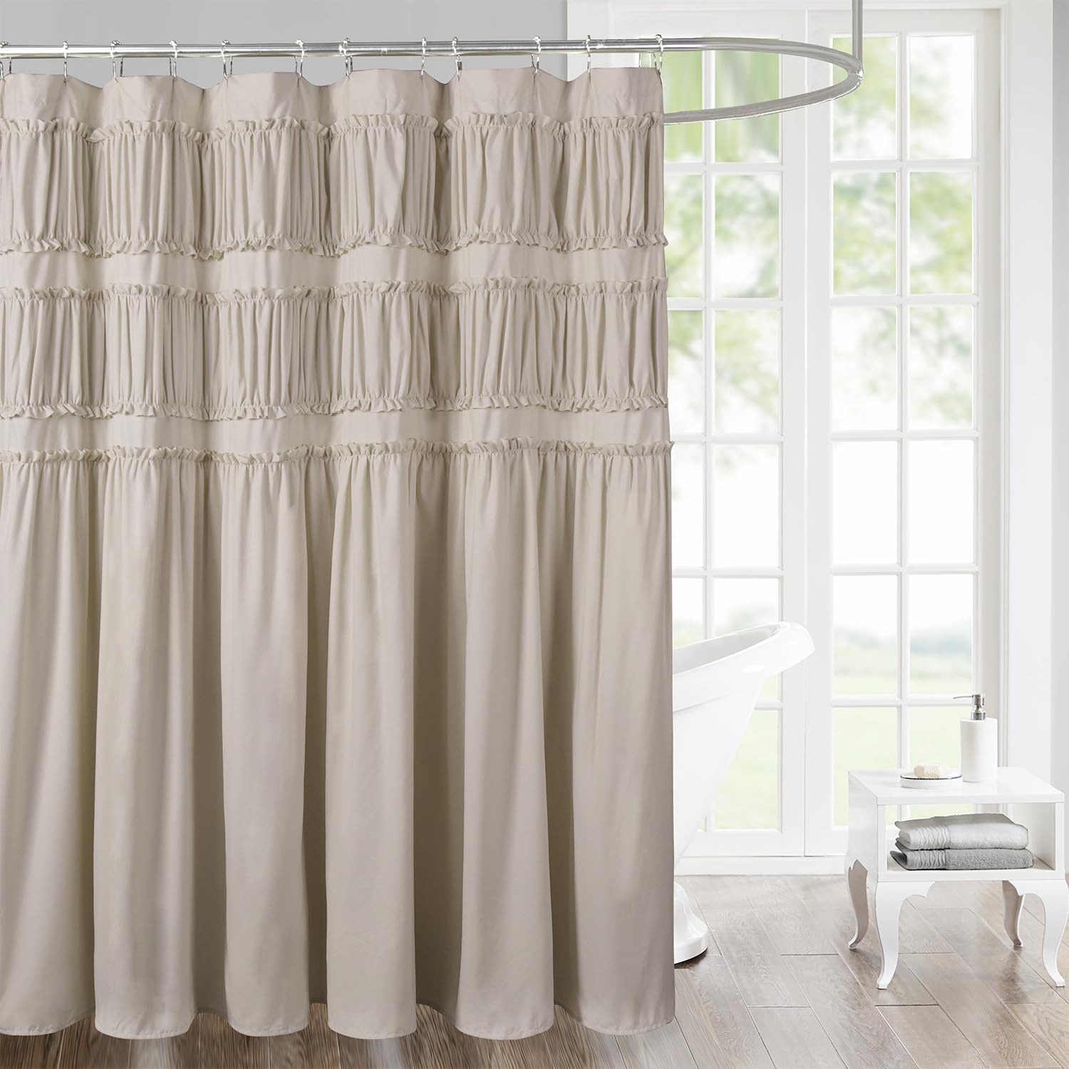 Ruched Ruffled Shower Curtain 72" W x 72" H, Microfiber Rustic Decorative Bath Curtain Boho Décor