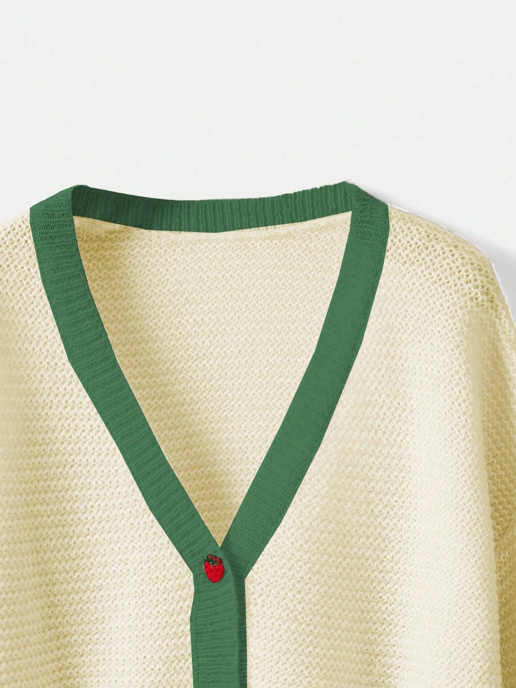 Women's Strawberry Pattern Open Front Bishop Sleeve Casual Cardigan