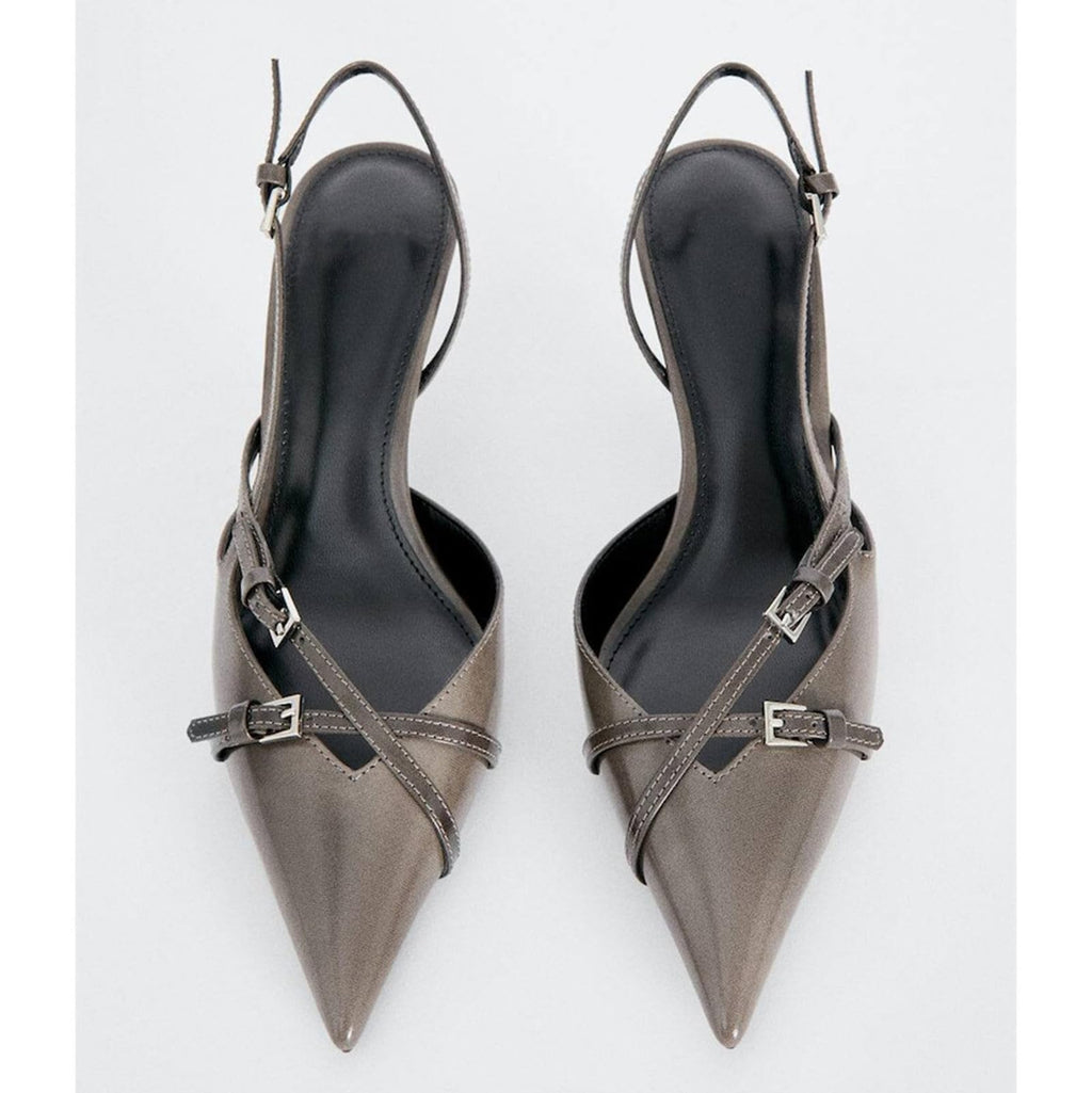 Slingback Kitten Heels Pointed Toe Stiletto Heels Slip On Pumps with Buckled Straps Dress Work Heeled Sandals