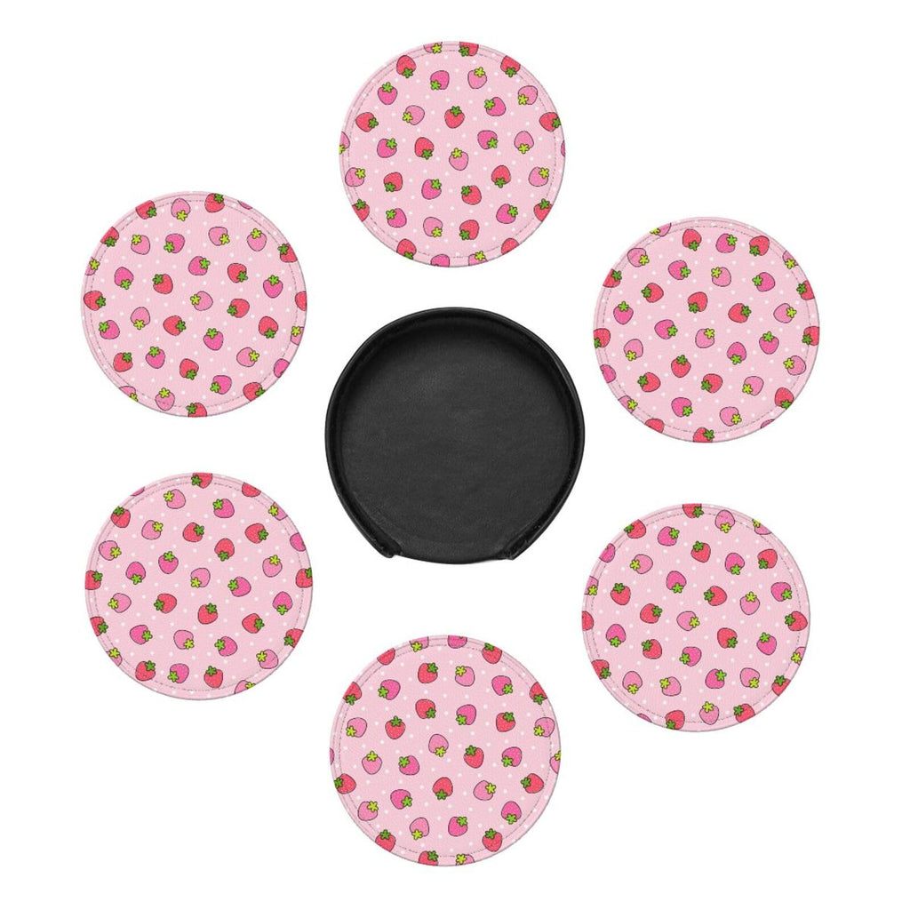 Coasters for Drinks Round Leather Coaster with Holder Set of 6 for Tabletop Protection