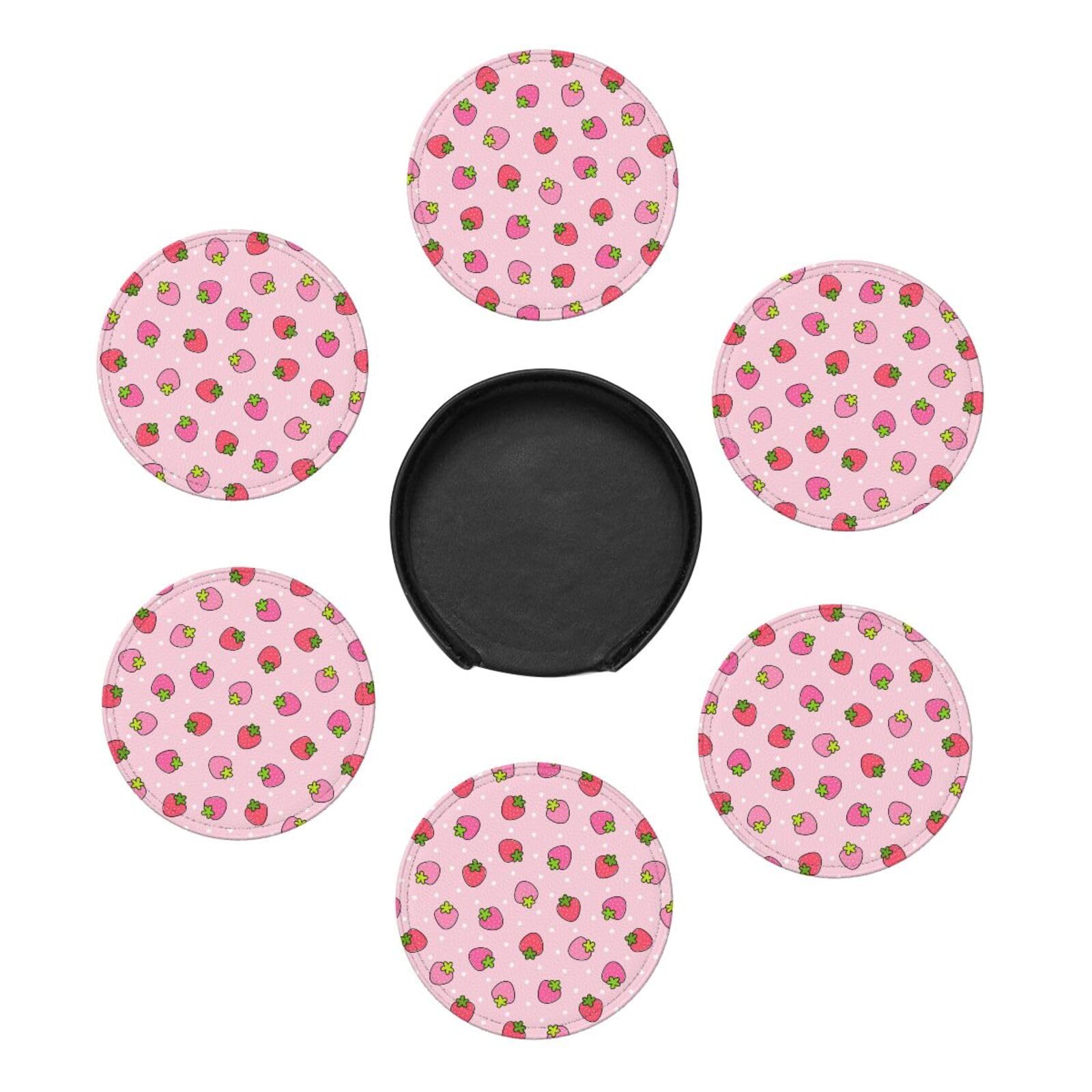 Coasters for Drinks Round Leather Coaster with Holder Set of 6 for Tabletop Protection