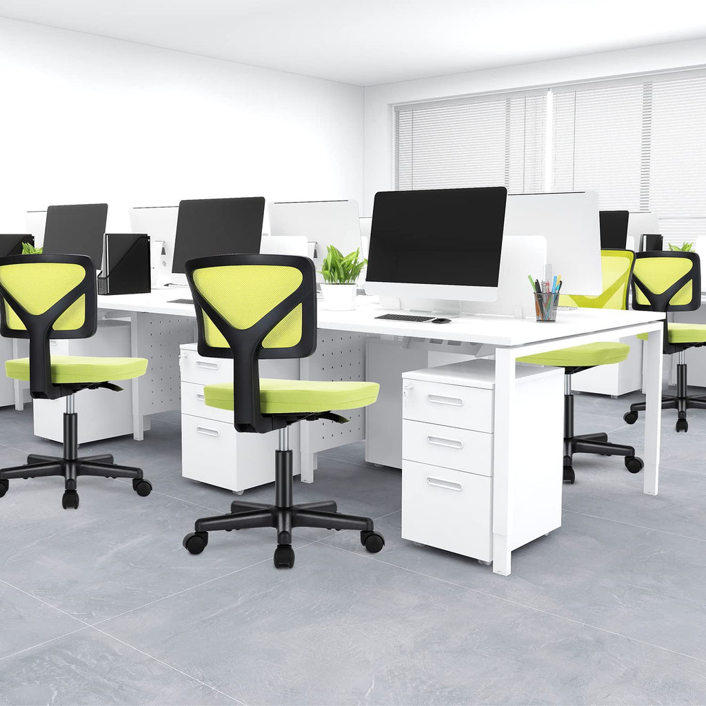 Vanity Swivel Armless Desk Chairs with Wheels, Ergonomic Adjustable Home Office Rolling Task Chair, Comfy Mesh Mid Back