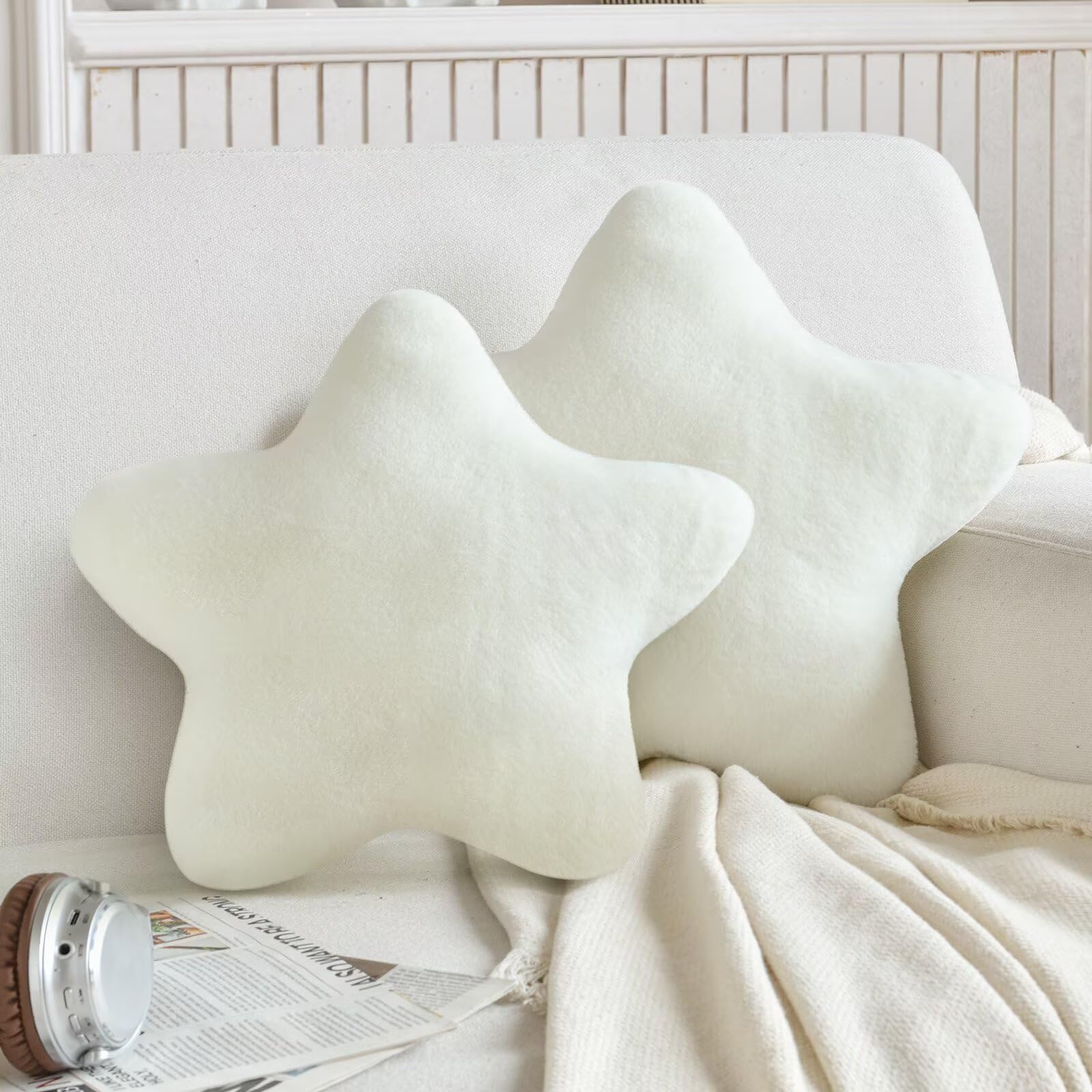 Star Pillow Plush Throw Cushion - Cute Aesthetic 3D Decorative Room Decor for Bedroom, Office, Sofa, Chair 2Pcs