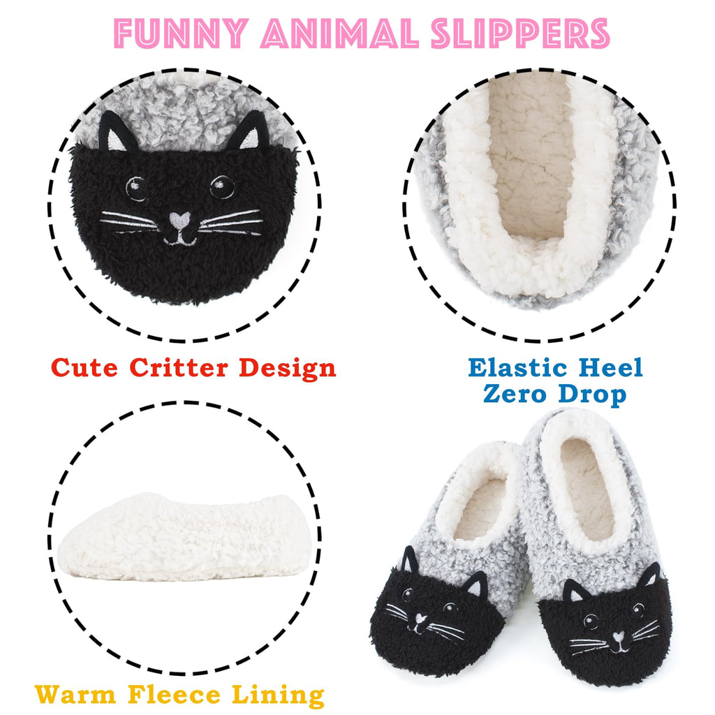 Cute Animal House Slippers - Fuzzy Warm Bedroom Slipper Socks Non-Slip Grippers
