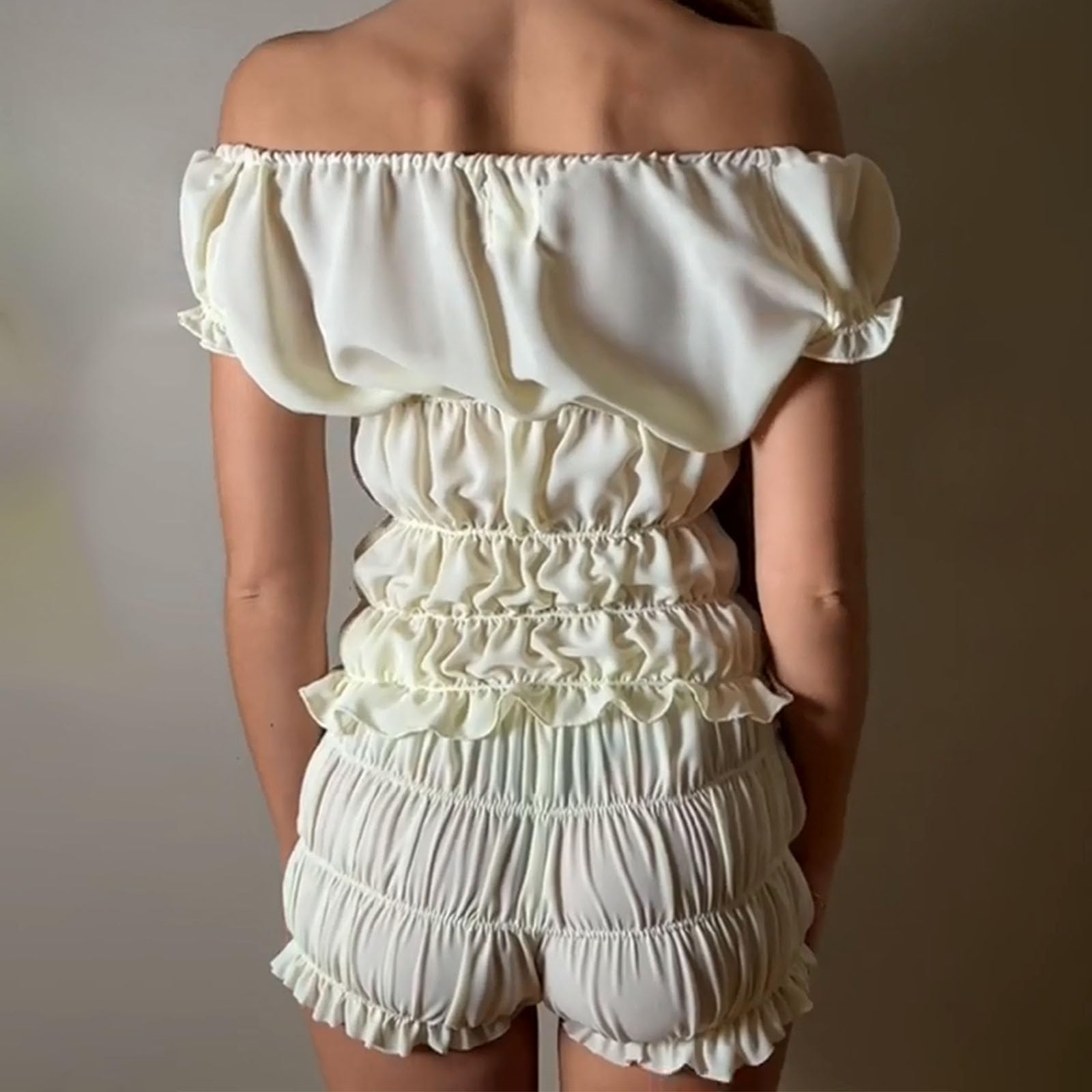 Cute 2 Piece Skirt Sets for Women Ruffle Short Sleeve Tie Up Crop Top & Elastic Waist Pleated Mini Skirt Set Y2K Outfit