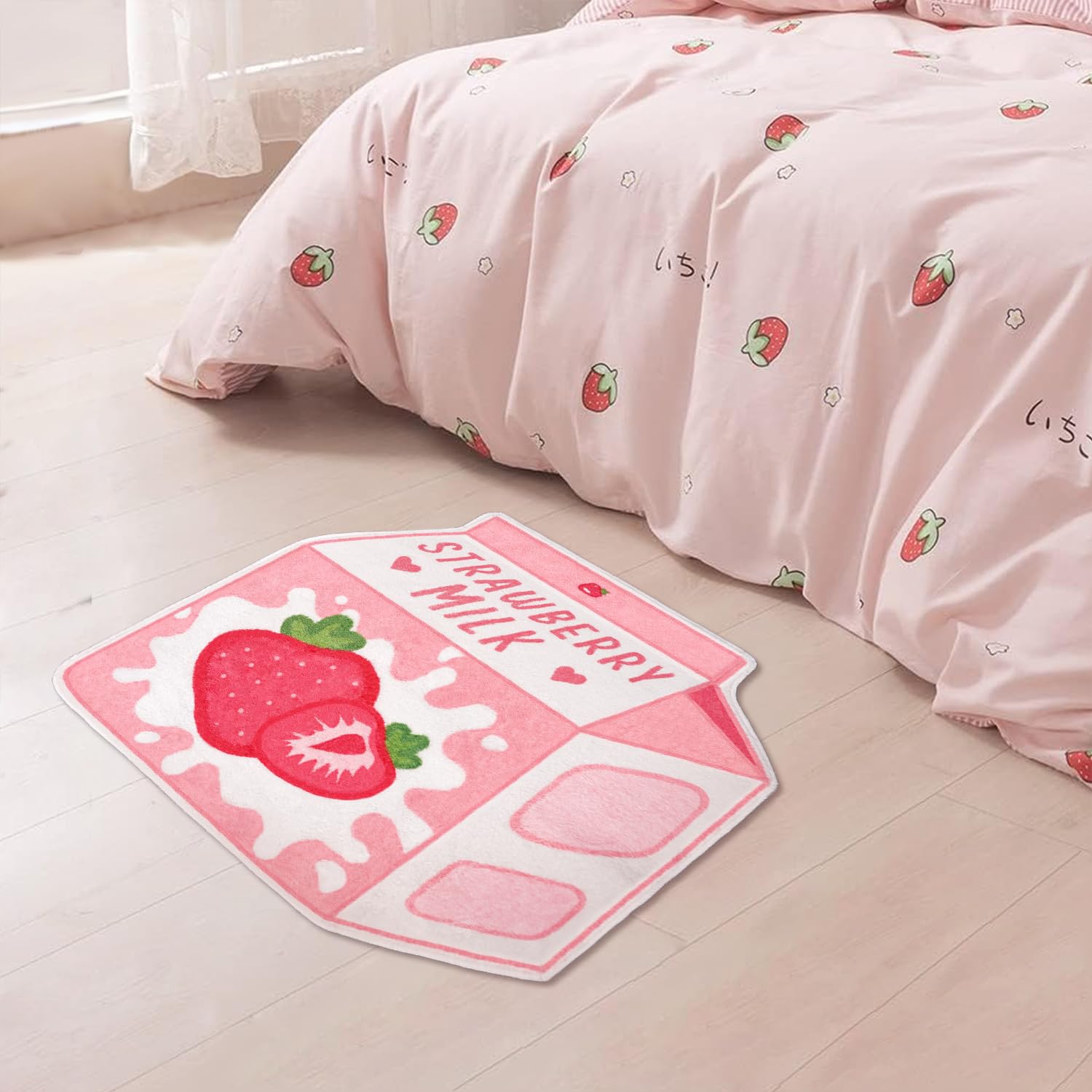 Cute Fruit Milk Rug Non-Slip Soft Washable Funny Irregular Shaped Bath Mat for Bathroom, Bedroom Living Room, 25.6"x27.5"