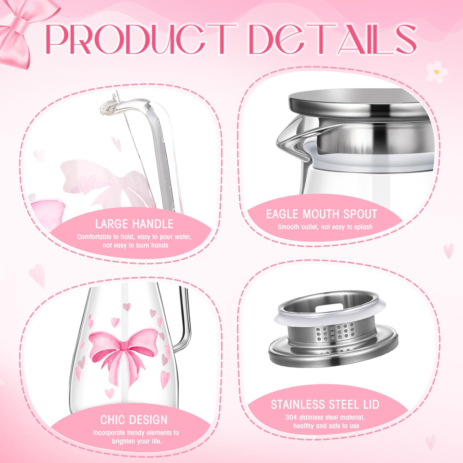 Glass Pitcher with Lid Water Pitcher with Handles Hot and Cold Resistant