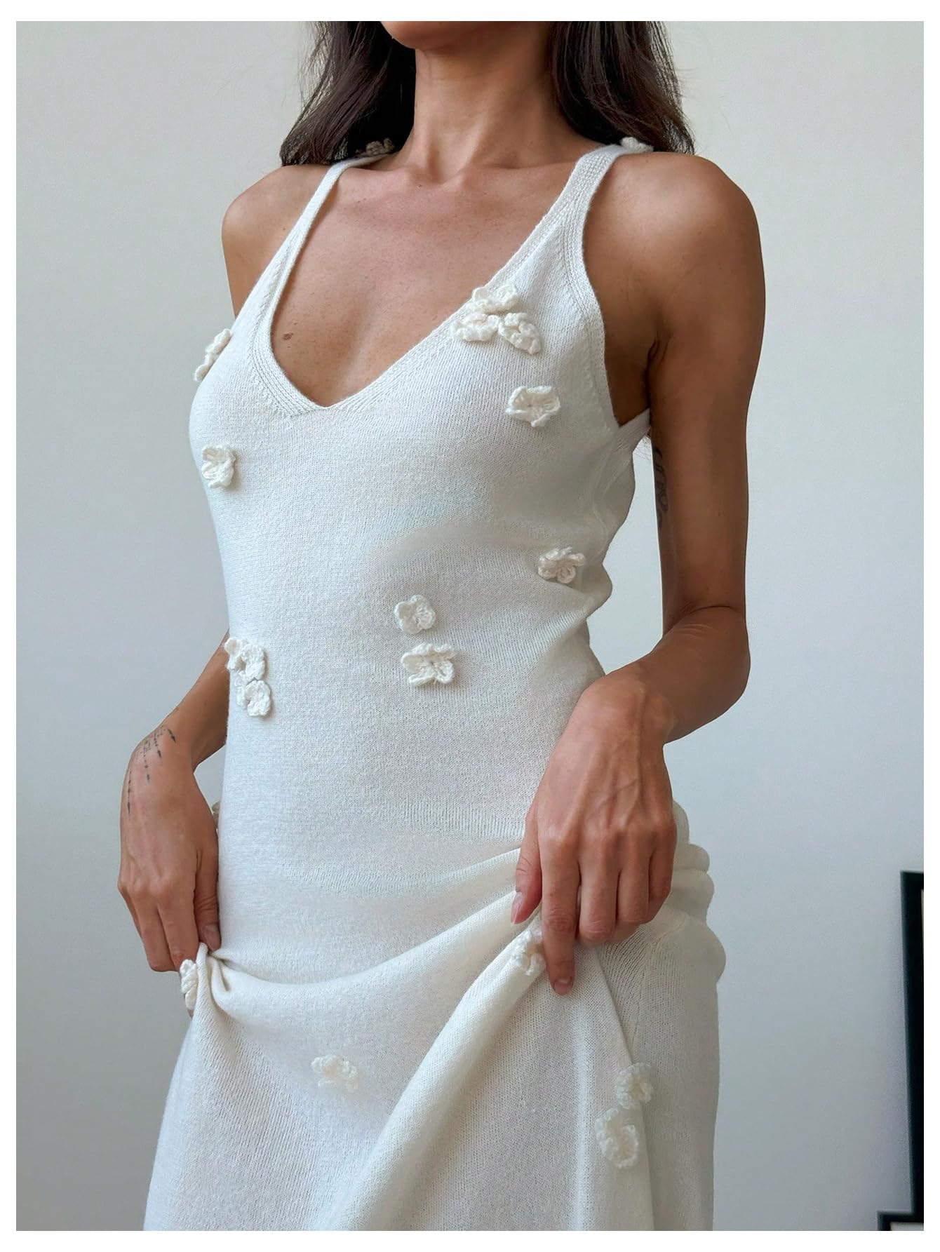 Women's Maxi Floral Appliques V Neck Sleeveless Summer Bodycon Dresses