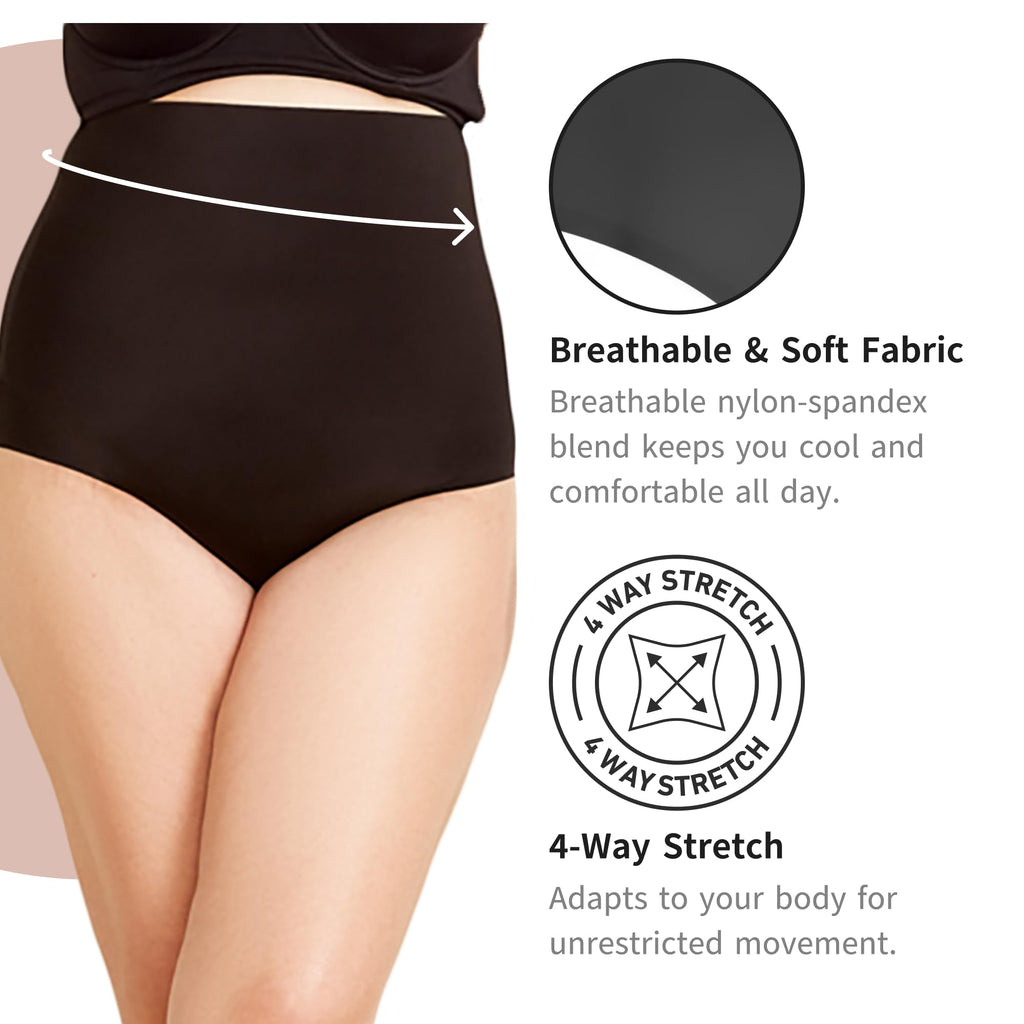 Women's High Waisted Thong Tummy Control Shapewear - Invisible, Seamless Underwear for Women, Plus Size and Sculpting