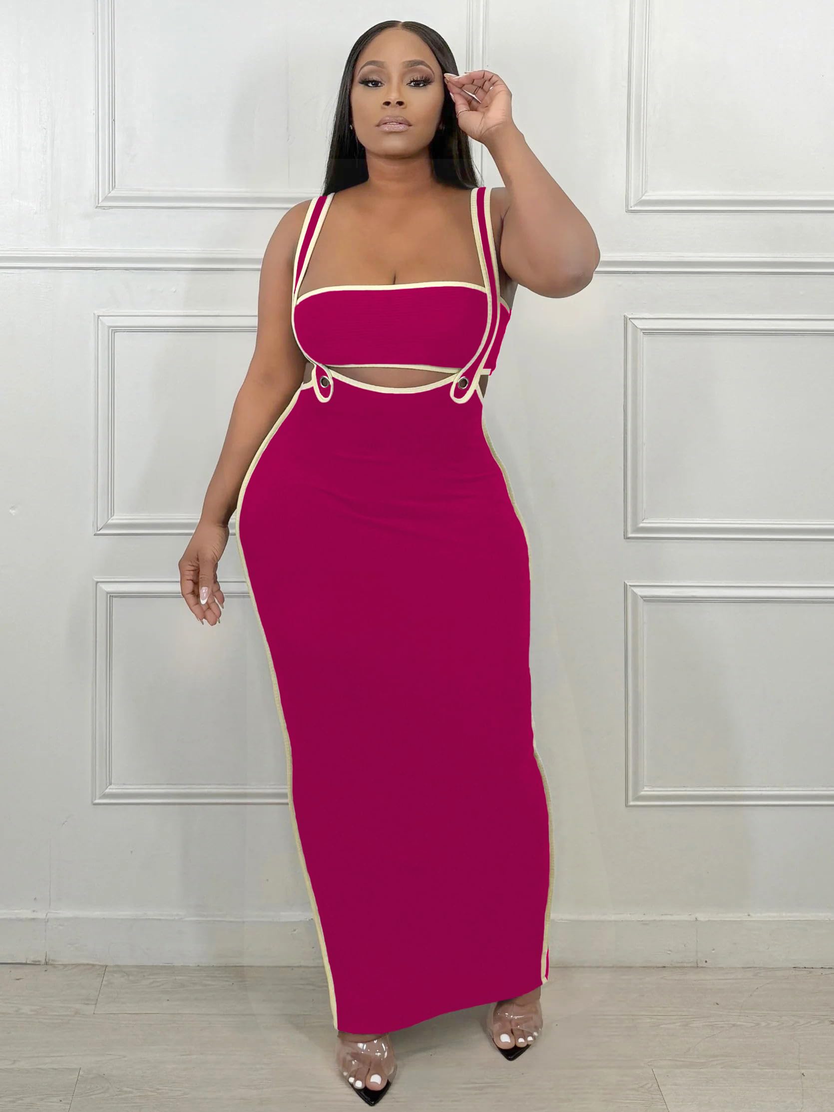 Women 2 Piece Outfits for Women Summer Tube Crop Tops Sexy Bodycon Dresses Maxi Skirt Sets Vacation Jumpsuits Club Outfits