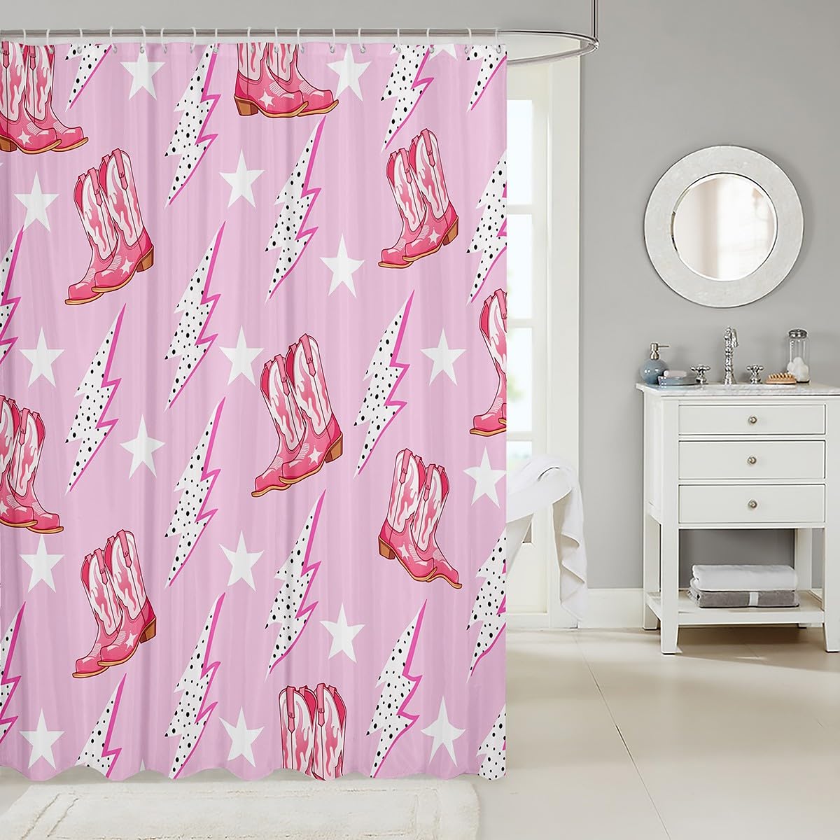 Cute Bathroom Curtains -  Waterproof Curtains, 12 Hooks Suits