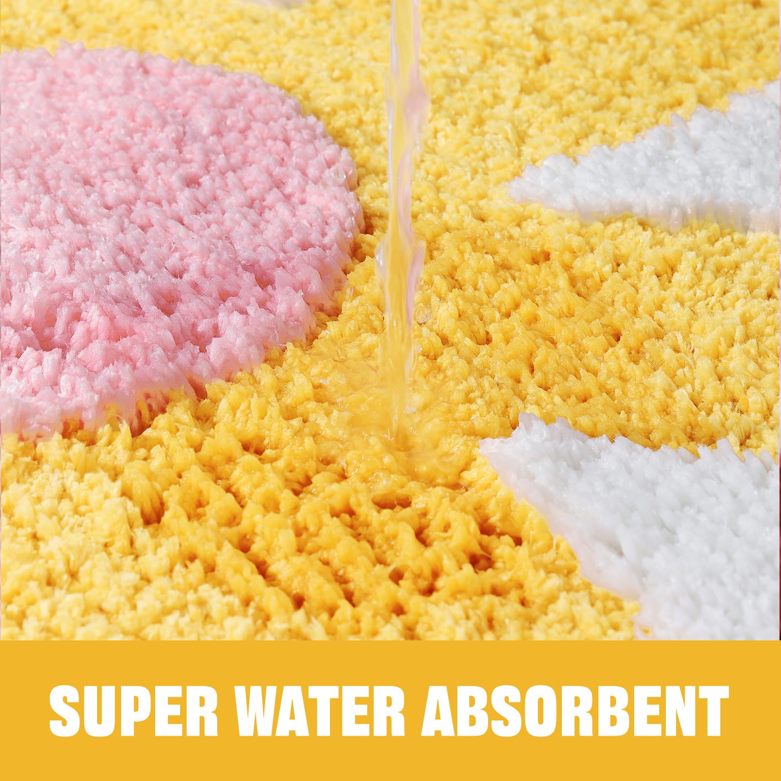 Cute Flower Bath Mat, Machine Washable Bath Rug, Ultra Soft and Fluffy Bathroom Mat, Small Round Non-Slip Water Absorbent Bath Mats for Bathroom Floor, Shower Room and Bathtub