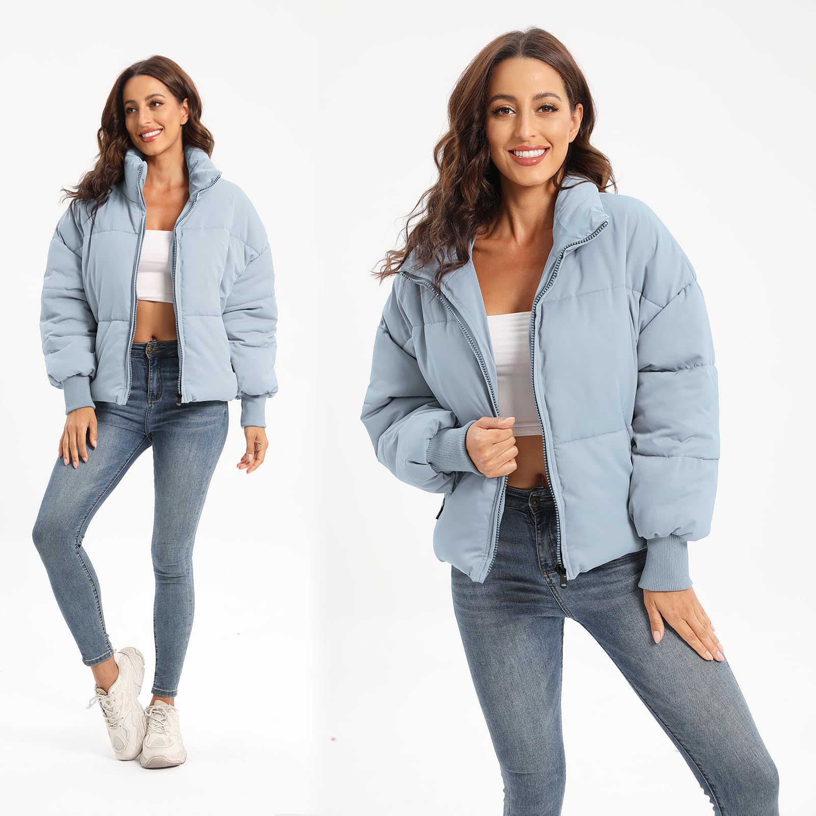 Women's Winter Baggy Zip Puffer jackets Short Down Jacket Coat