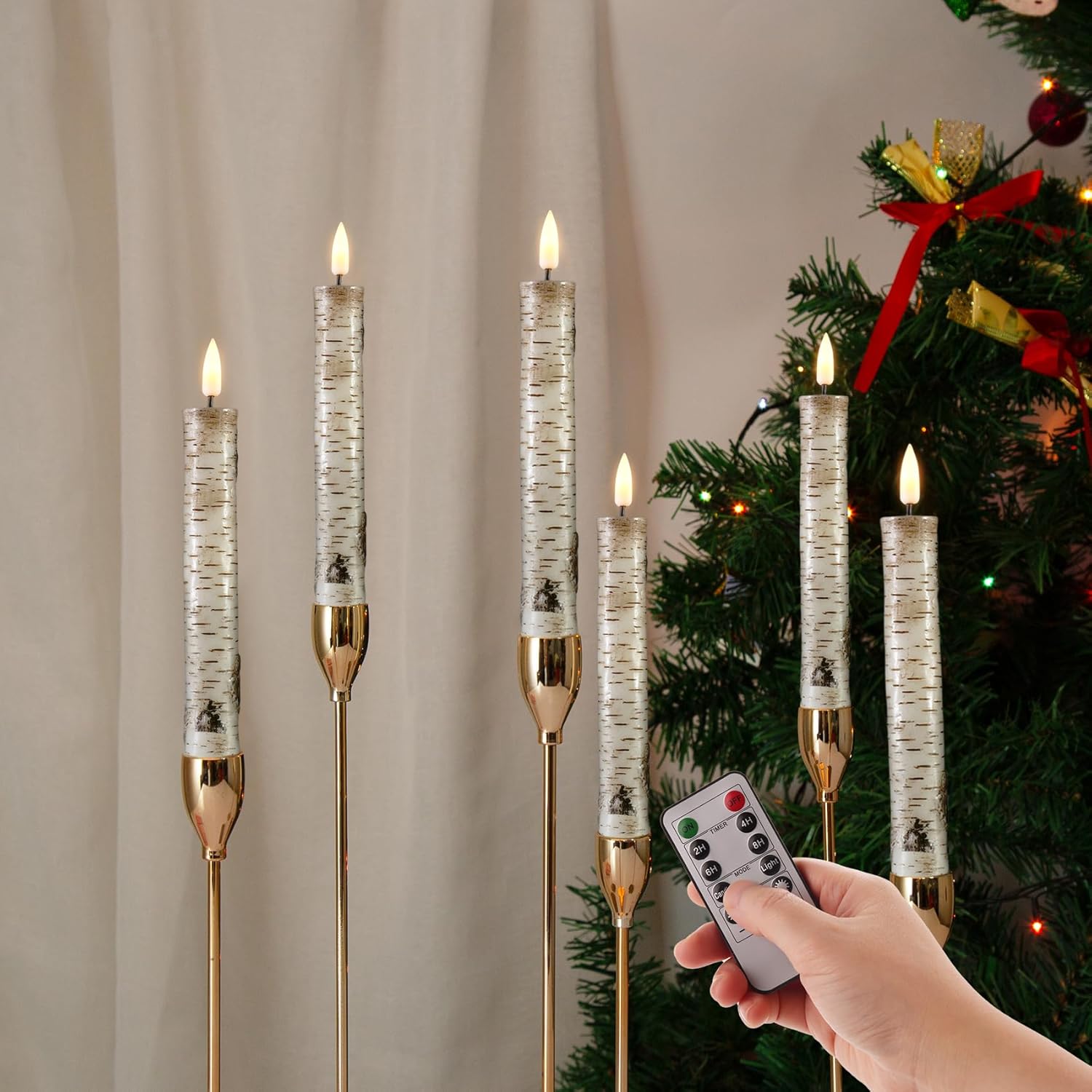Short Flameless Taper Candles with Remote, Flickering Battery LED Wax Candlesticks Set of 6