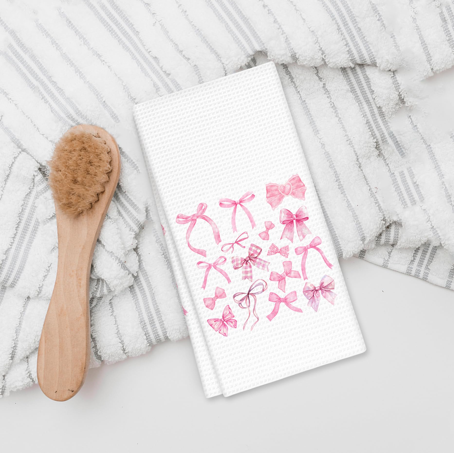 Girly Pink Bow Coquette Preppy Towel, 16x24 Inch