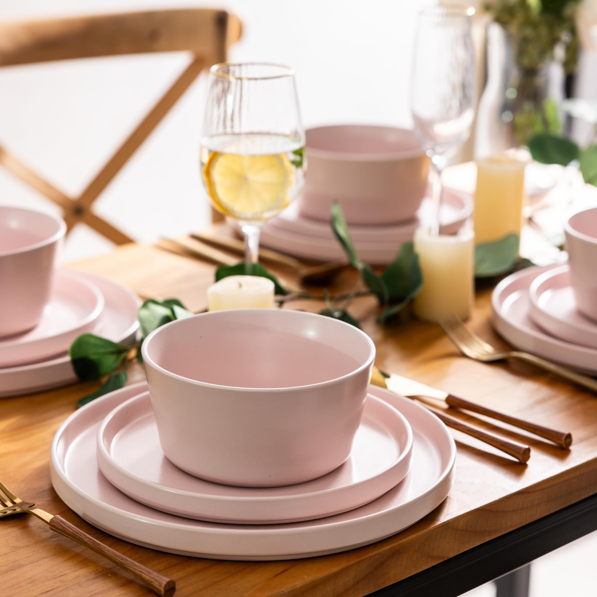 Ceramic Dinnerware Sets for 4, Modern Flat Stoneware Plates and Bowls Sets,Chip and Crack Resistant | Dishwasher & Microwave Safe Dishes Set, Scratch Resistant- Service for 4 (12pc)