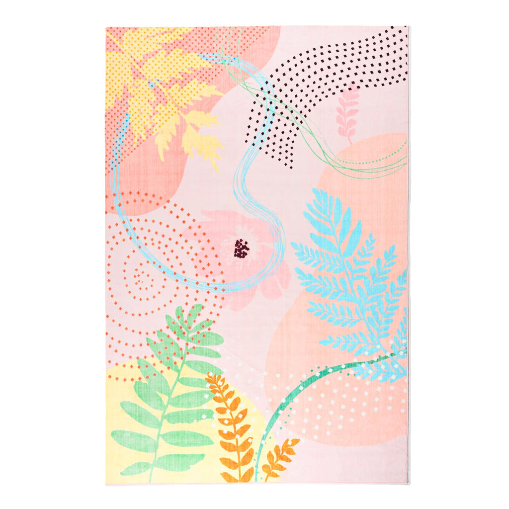 Faux Wool Boho Floral Area Rug Abstract Print Soft Carpet, TPR Non-Slip Backing, Machine Washable Low Pile Rug