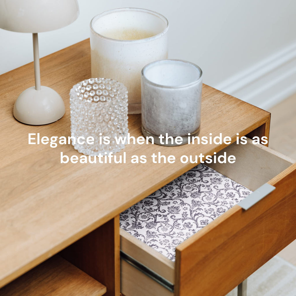 Scented Drawer Liners - Non-Adhesive Paper Sheets for Closet Shelves, Cabinet, Home Essentials & Dresser - 14 x 19.5 Inch Royal Damask Print Drawer Liner - Coquette Room Decor