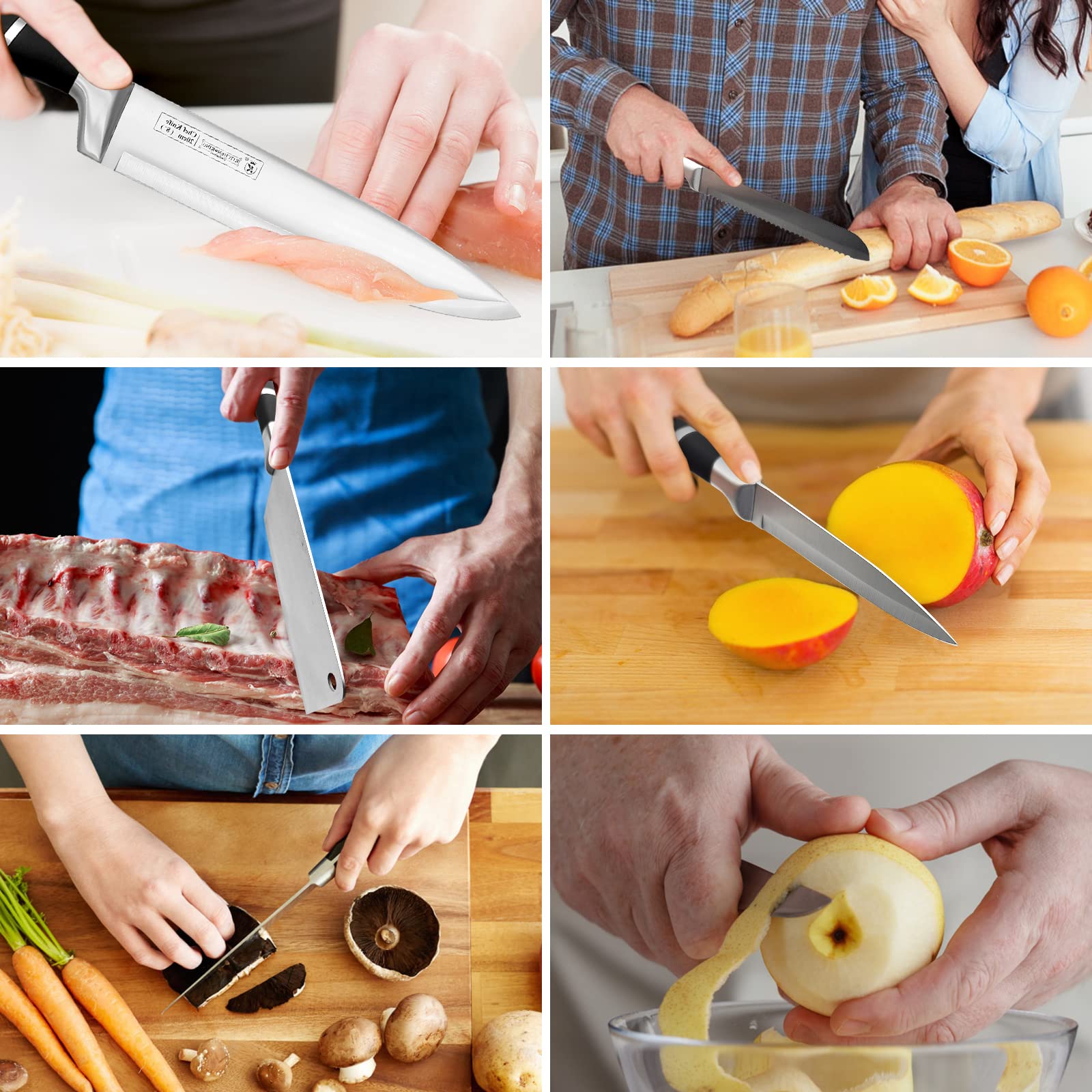 Kitchen Stainless Steel Knife Set, 9-Pieces Sharp Non-Stick Coated Chef Knives Block Set