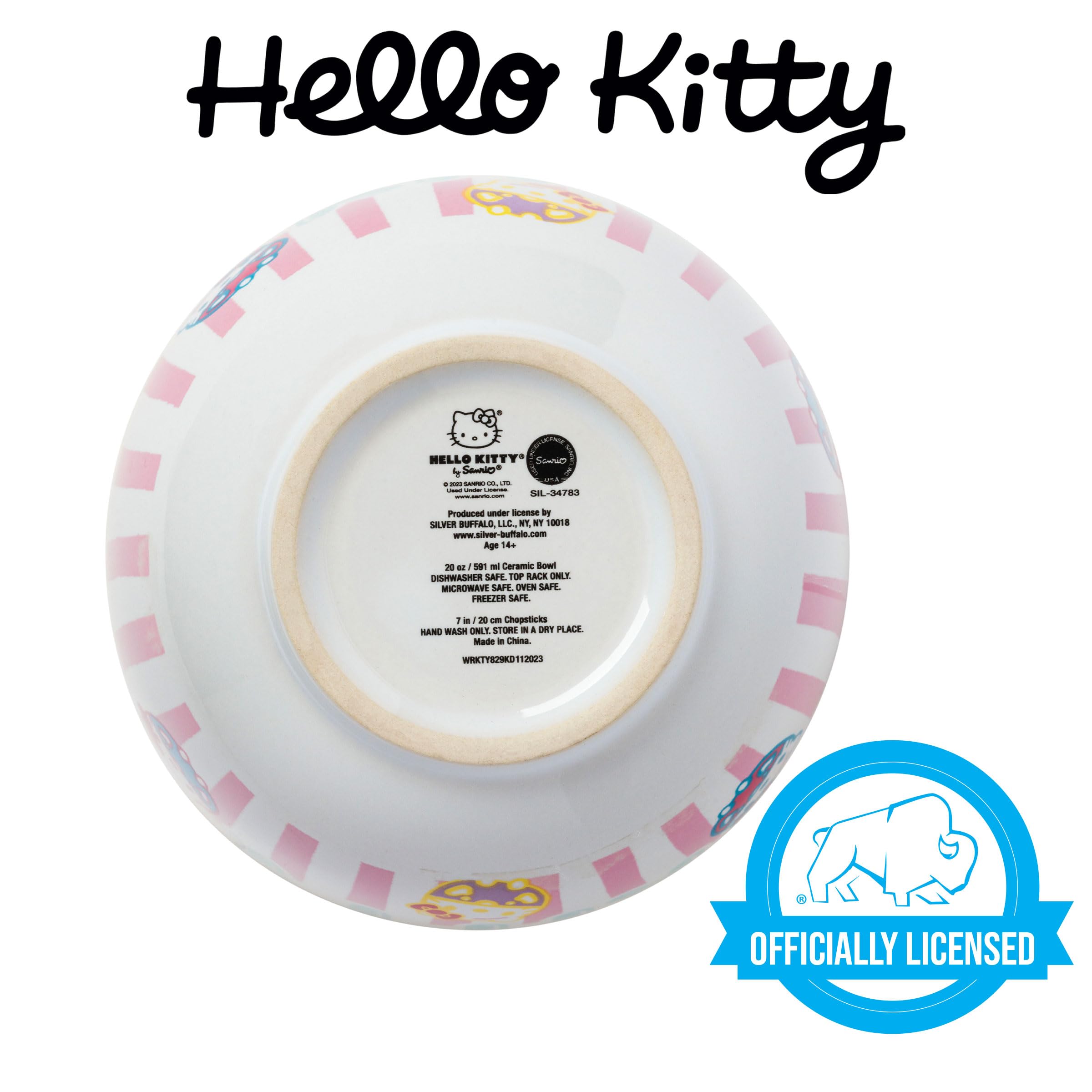 Ceramic Sanrio Hello Kitty Ramen Noodle Rice Bowl with Chopsticks, Microwave Safe