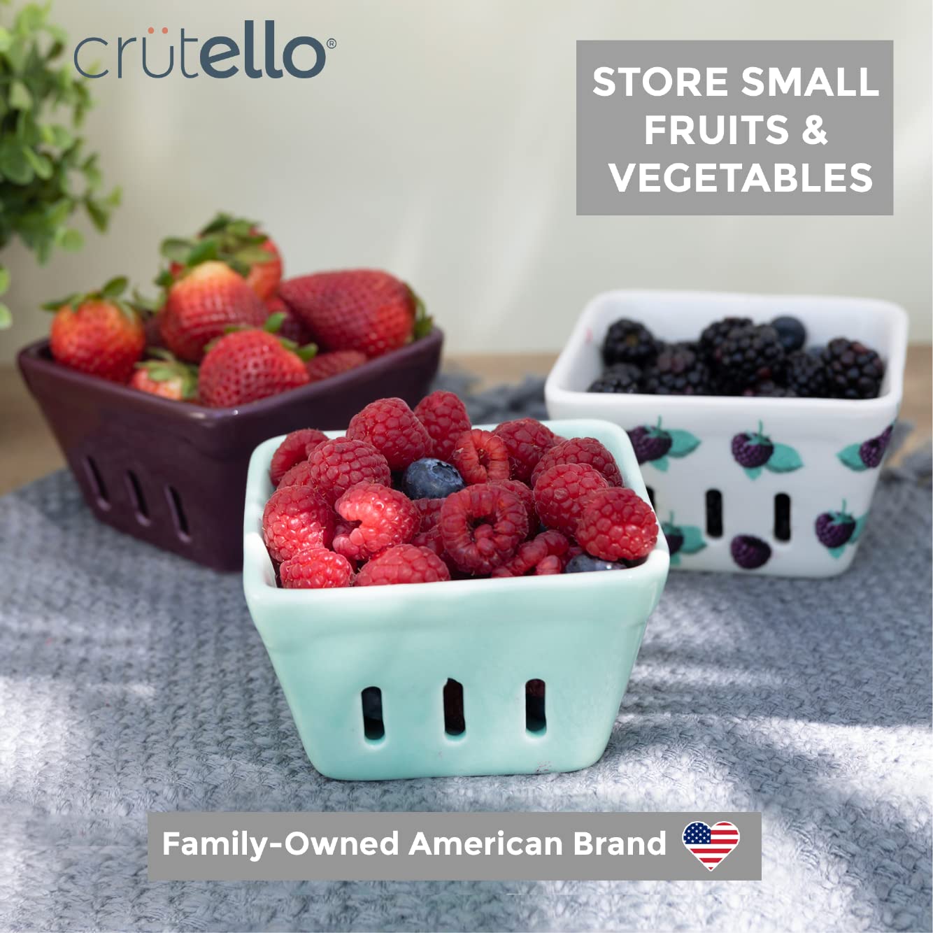 Ceramic Berry Basket, Standard Capacity, Fruit & Vegetables Set of 4 Berry Bowls, 2 Patterned, 2 Solid