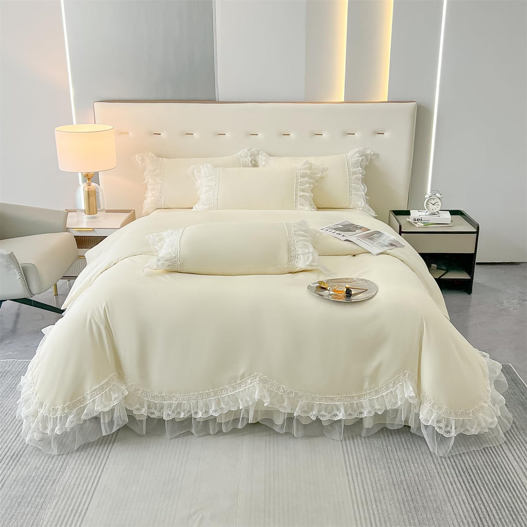Chic Ruffle Lace Polyester Duvet Cover Set -Bedding-2 Piece Duvet Cover with Zipper Closure -Ultra Soft and Light Weight