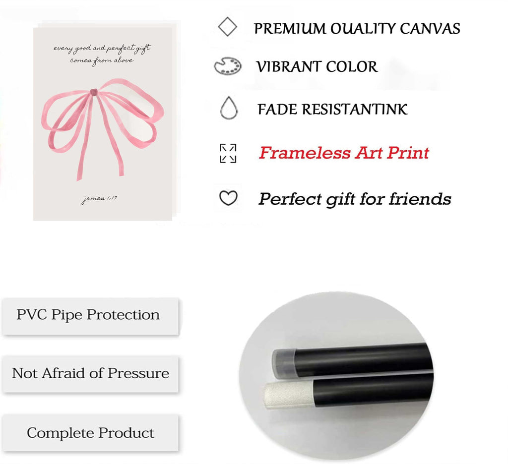 Wall Art Pink Bow Verse Canvas Paintings Decor 6Pcs