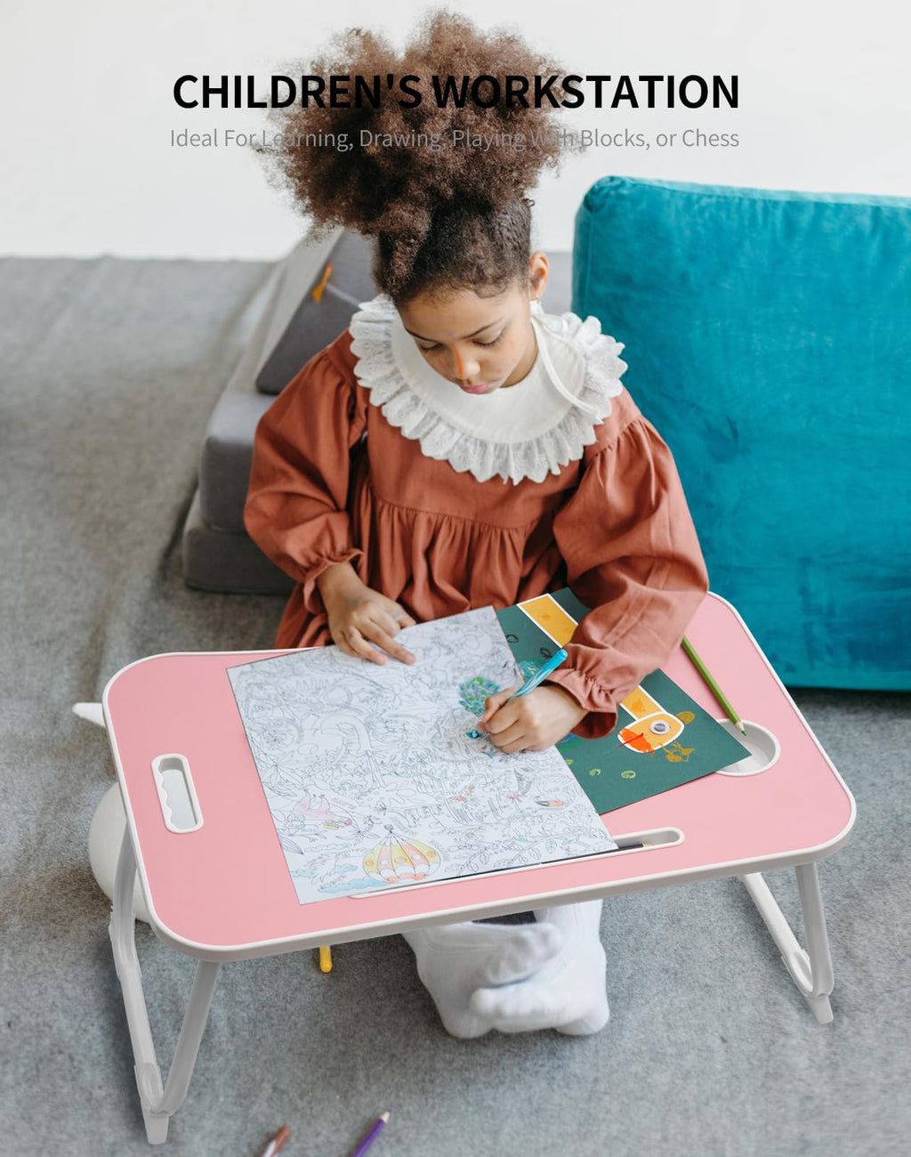 Portable Foldable Study Table, Laptop Stand With Cup Holder, Tablet Slot, And Lift Handle For Working