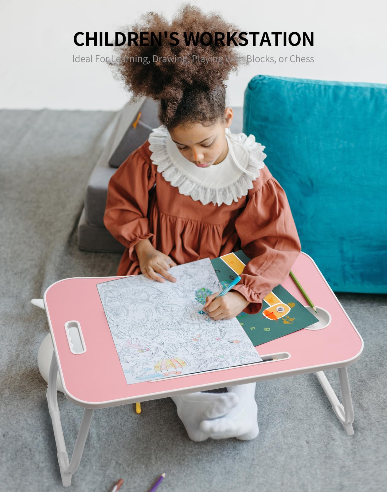 Portable Foldable Study Table, Laptop Stand With Cup Holder, Tablet Slot, And Lift Handle For Working