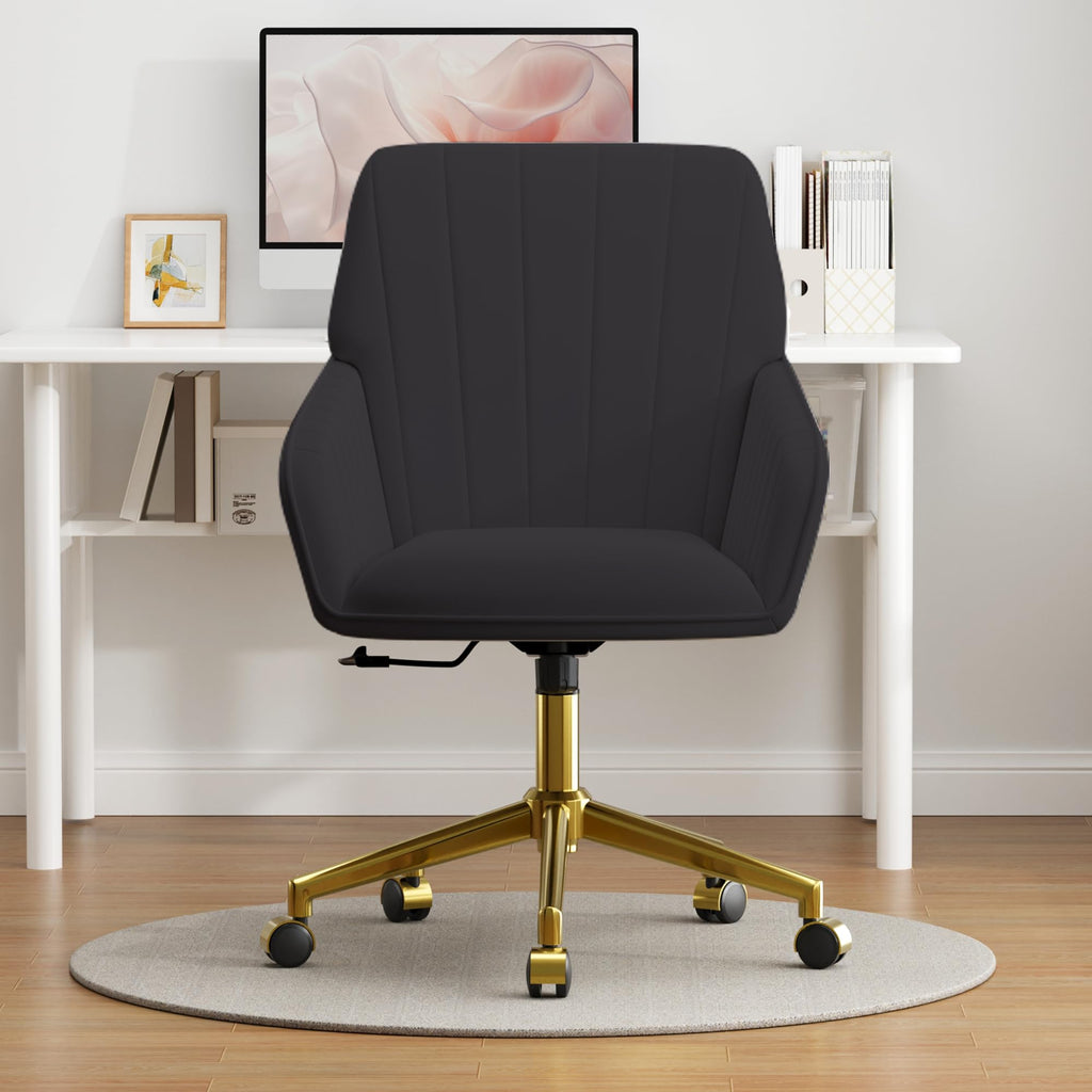 Velvet Modern Cute Chair with Back, Height Adjustable Upholstered Vanity Chair with Swivel Wheels