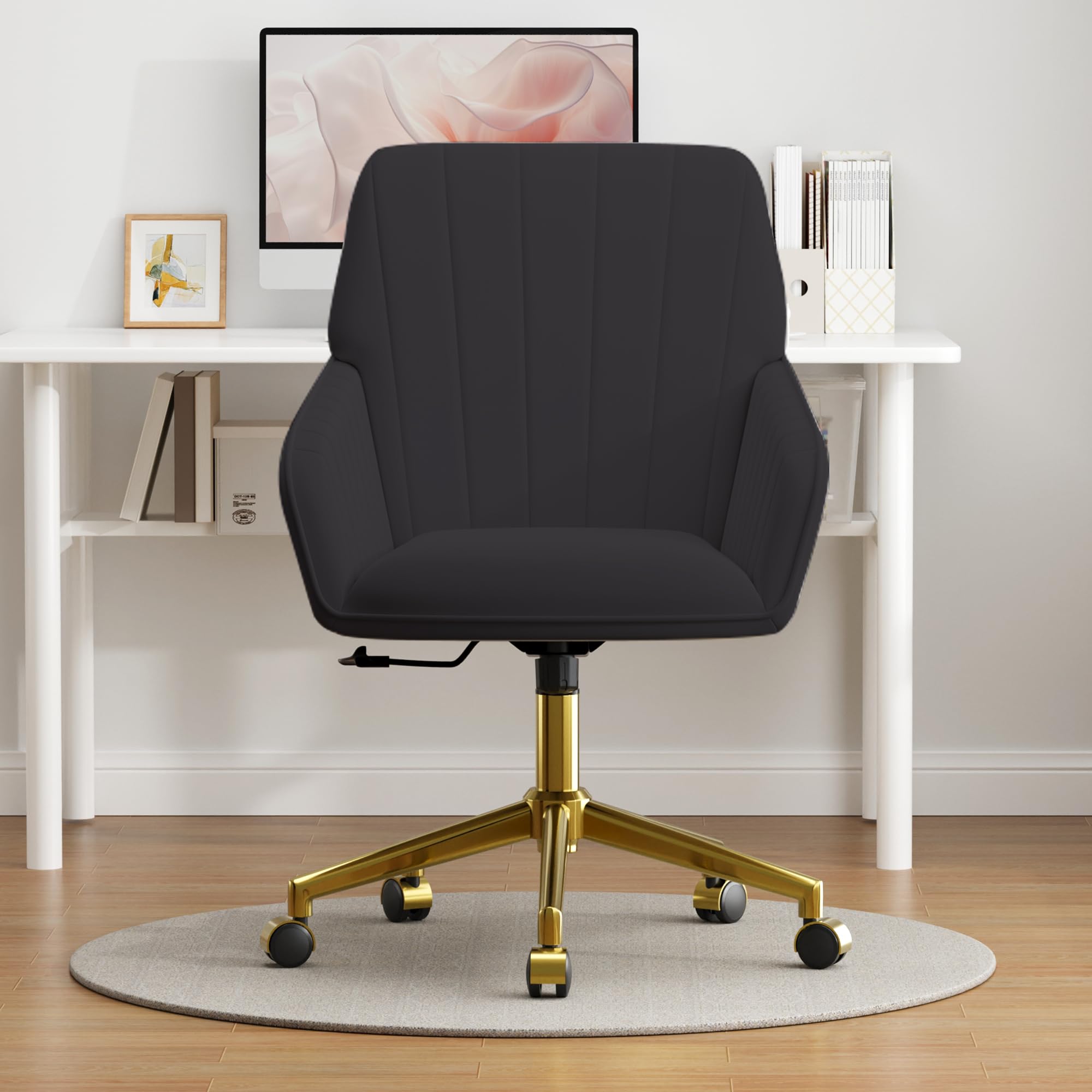 Velvet Modern Cute Chair with Back, Height Adjustable Upholstered Vanity Chair with Swivel Wheels